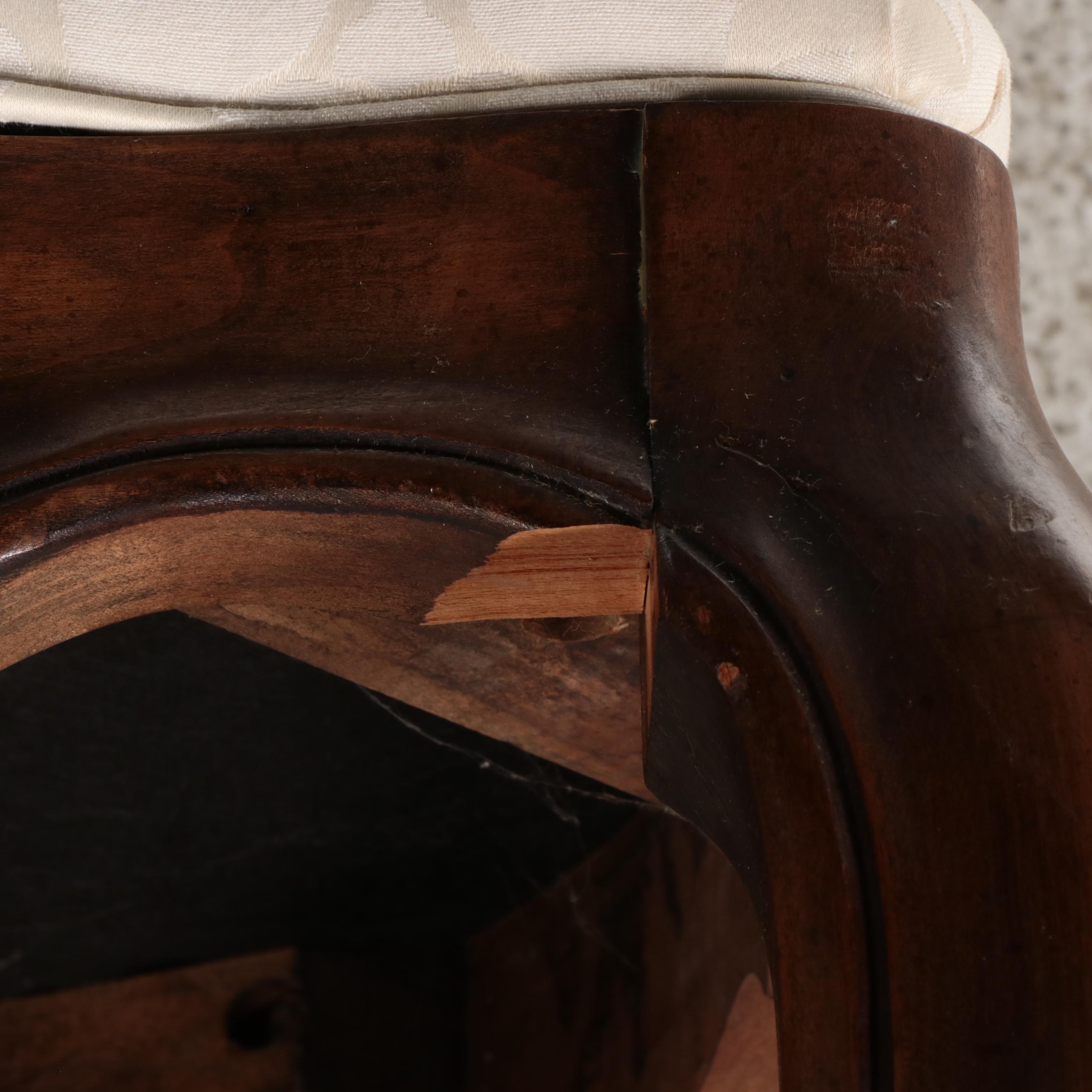 Three Louis XV Style Cherrywood, Caned, and Custom-Upholstered Side Chairs