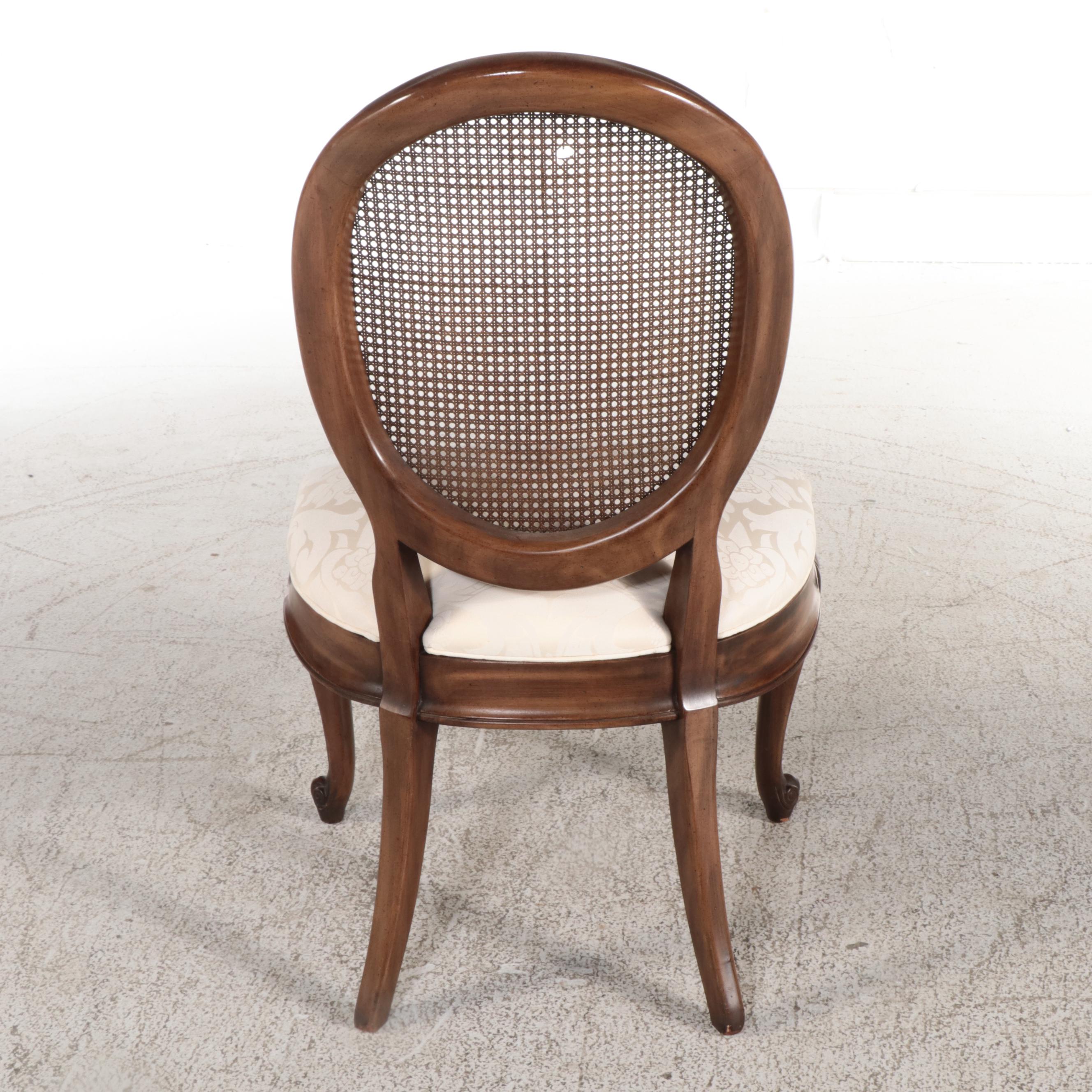 Three Louis XV Style Cherrywood, Caned, and Custom-Upholstered Side Chairs