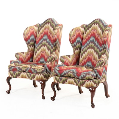 Pair of Kittinger Queen Anne Style Flamestitch Upholstered Wingback Chairs