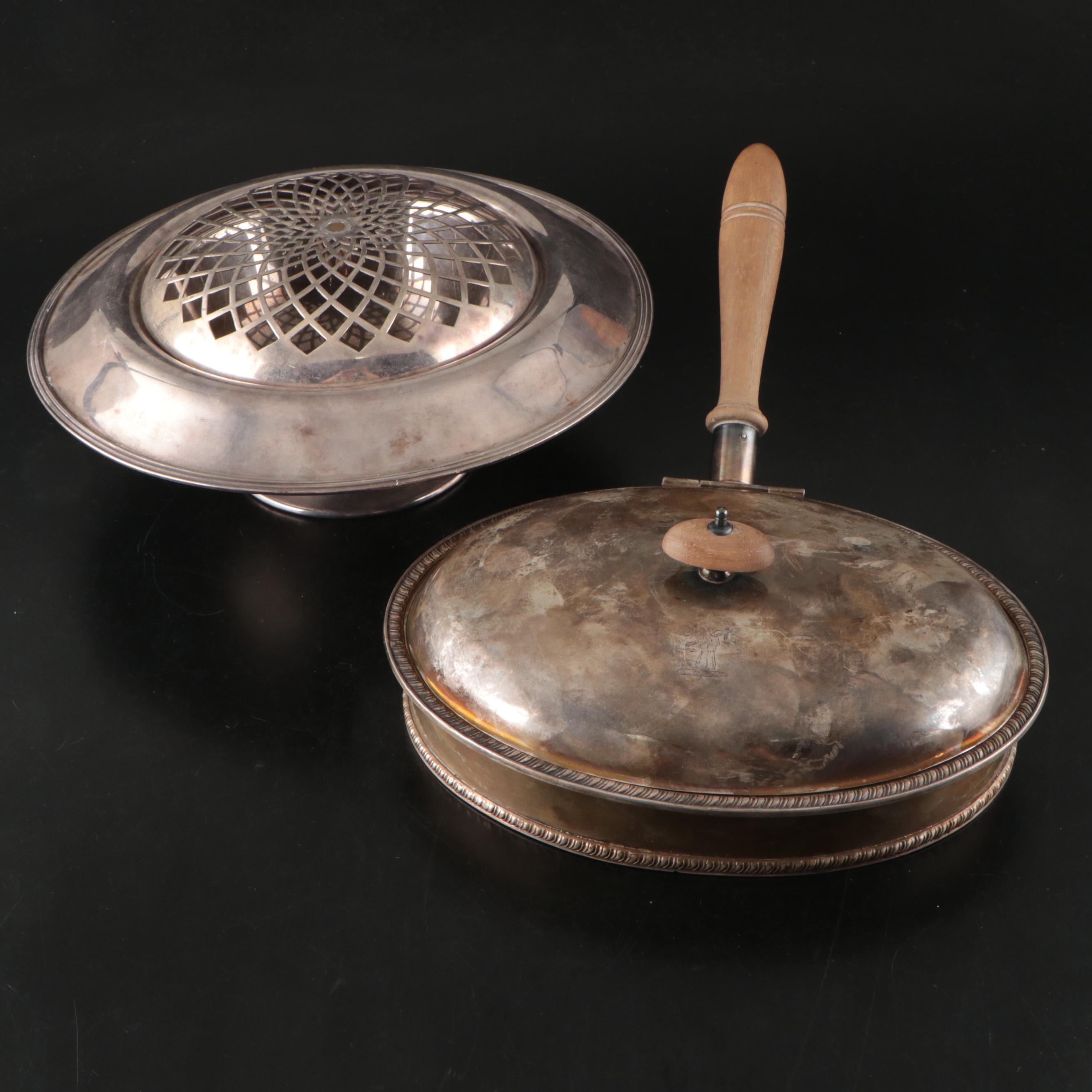 Sheffield Silver Plate Armorial Engraved Crumb Catcher and Centerpiece Bowl