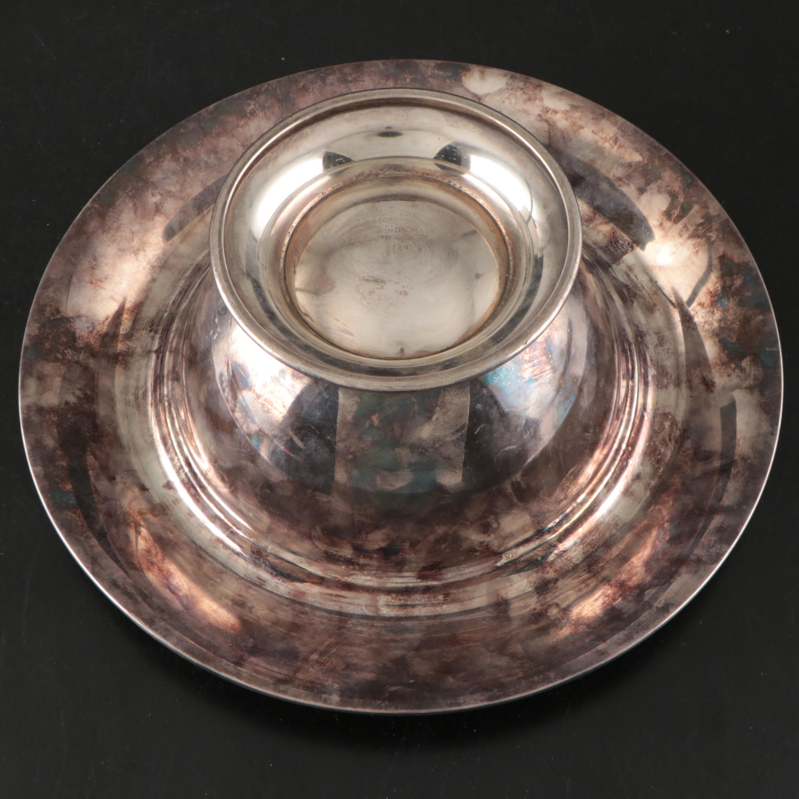 Sheffield Silver Plate Armorial Engraved Crumb Catcher and Centerpiece Bowl