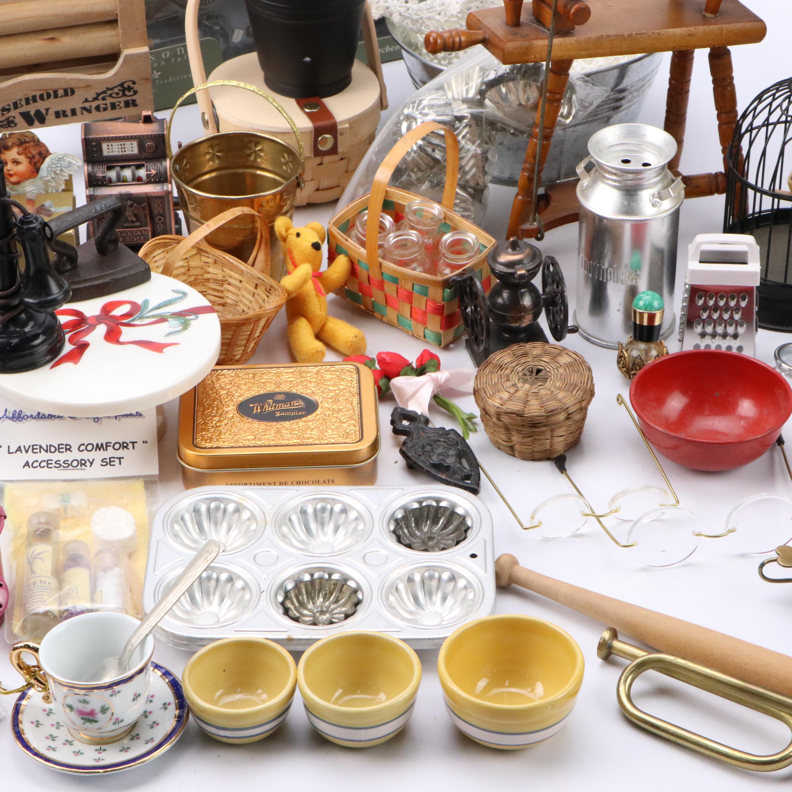Rotary Phone with Kitchenware and Miniature Doll House Furniture