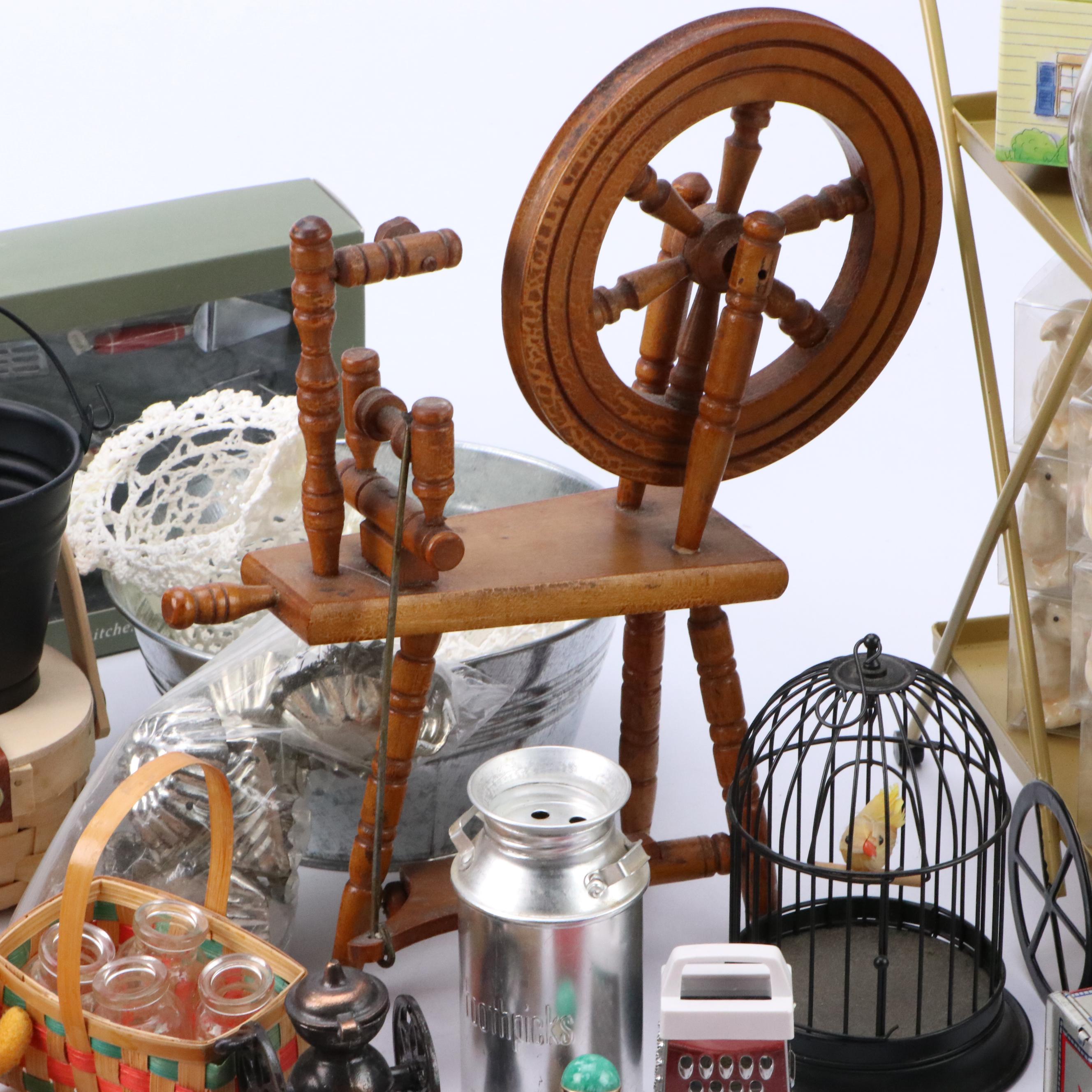 Rotary Phone with Kitchenware and Miniature Doll House Furniture