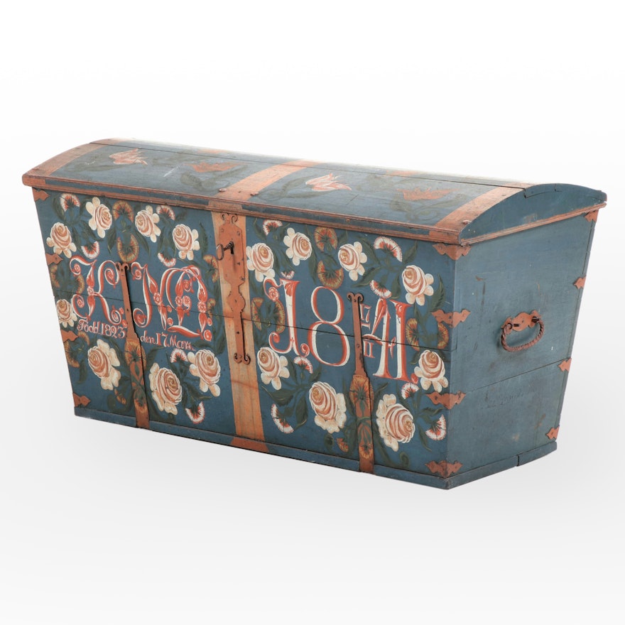 Swedish Paint-Decorated Bride's Trunk, 1841