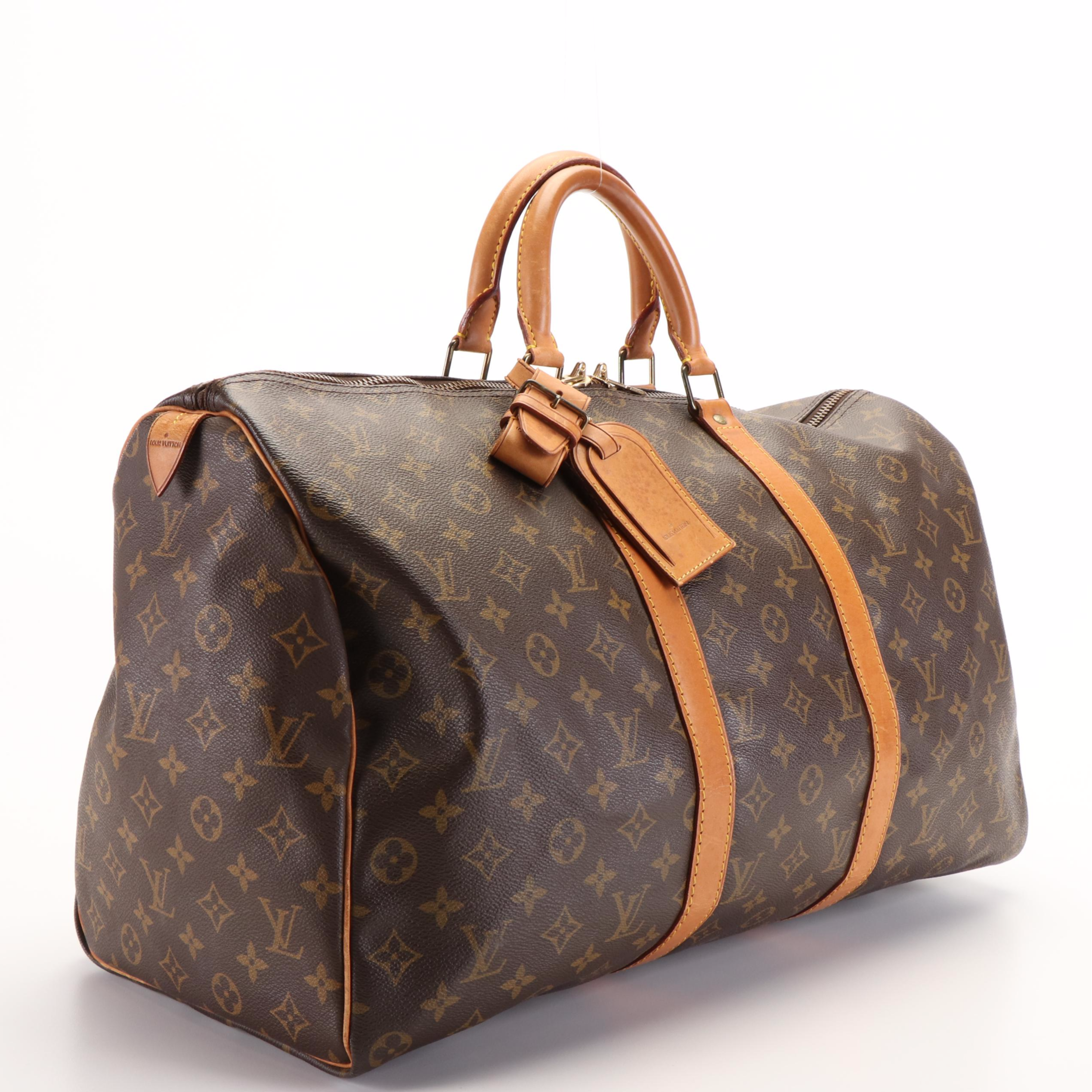 Louis Vuitton Keepall 50 Boston Bag in Brown Monogram Canvas and Leather
