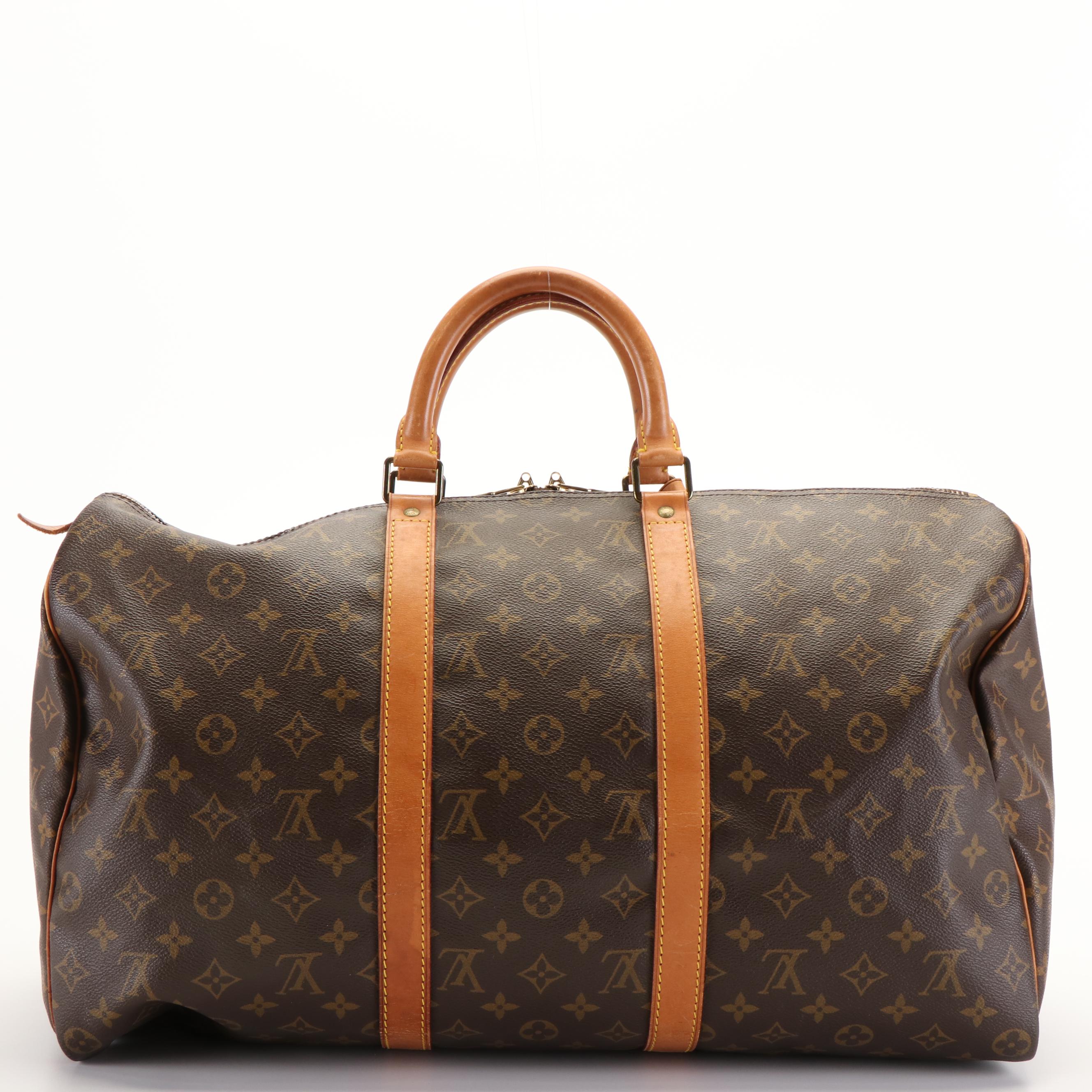 Louis Vuitton Keepall 50 Boston Bag in Brown Monogram Canvas and Leather