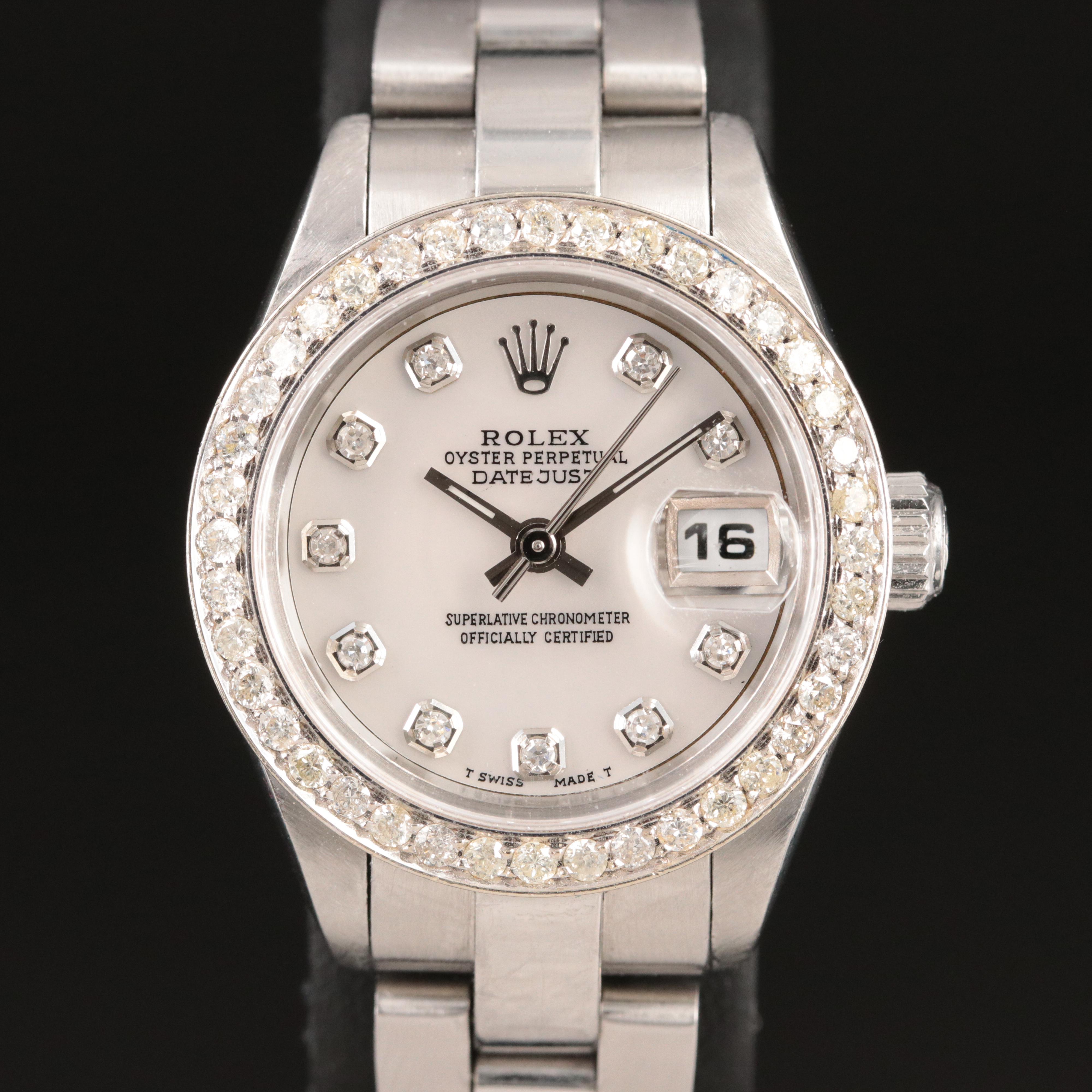 2001 Rolex Datejust 1.12 CTW Custom Diamond 36mm Steel Watch