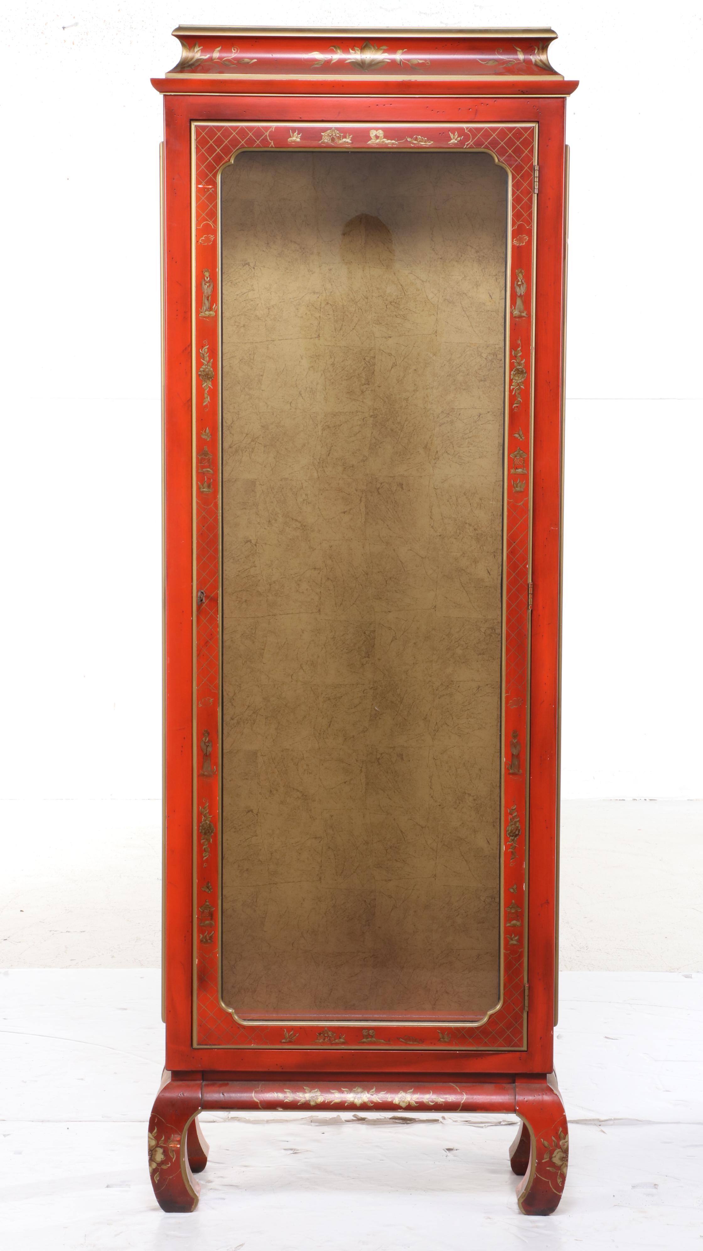 Chinese Style Red-Painted and Parcel-Gilt Display Cabinet