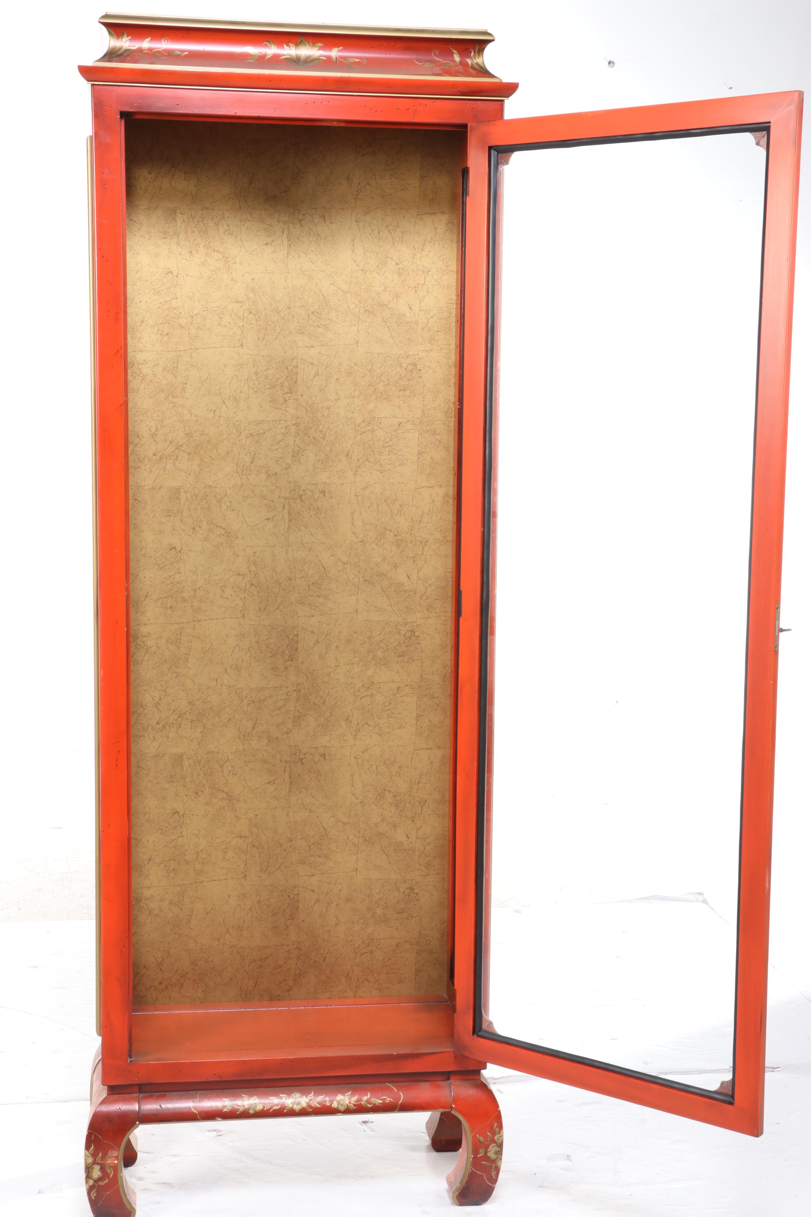 Chinese Style Red-Painted and Parcel-Gilt Display Cabinet