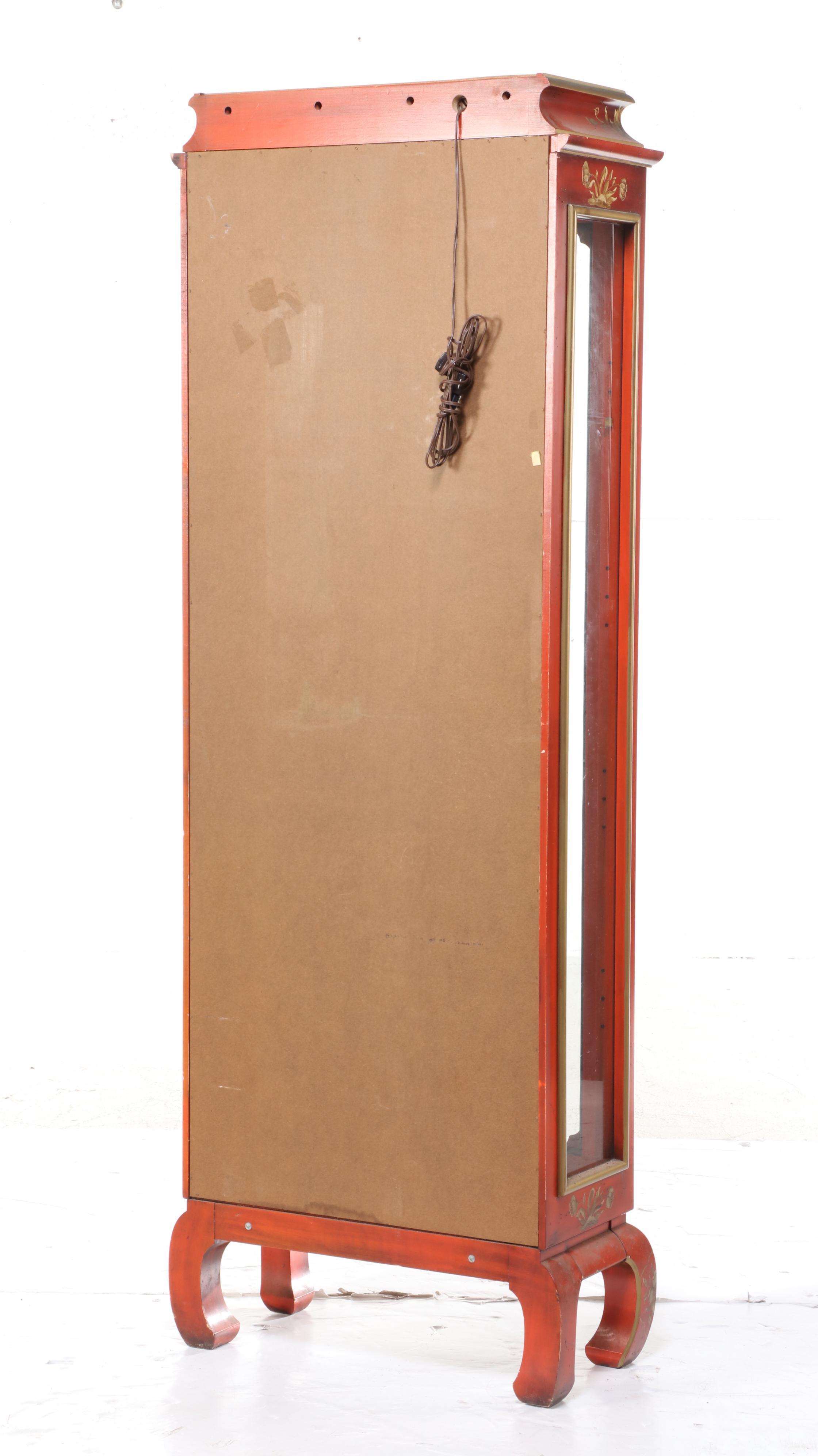 Chinese Style Red-Painted and Parcel-Gilt Display Cabinet