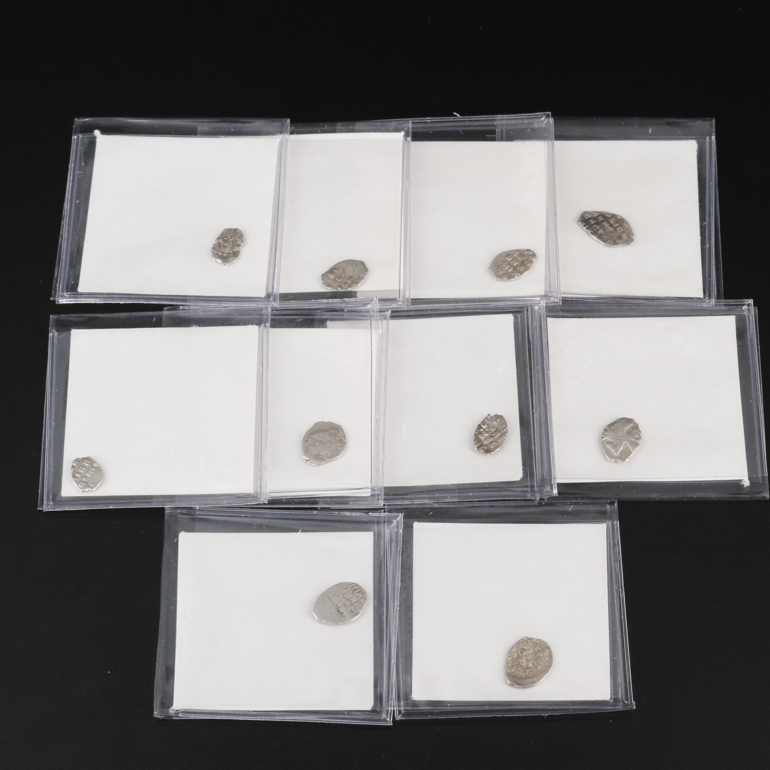 Ten Silver Russian Wire Money Coins, 1500s to 1700s