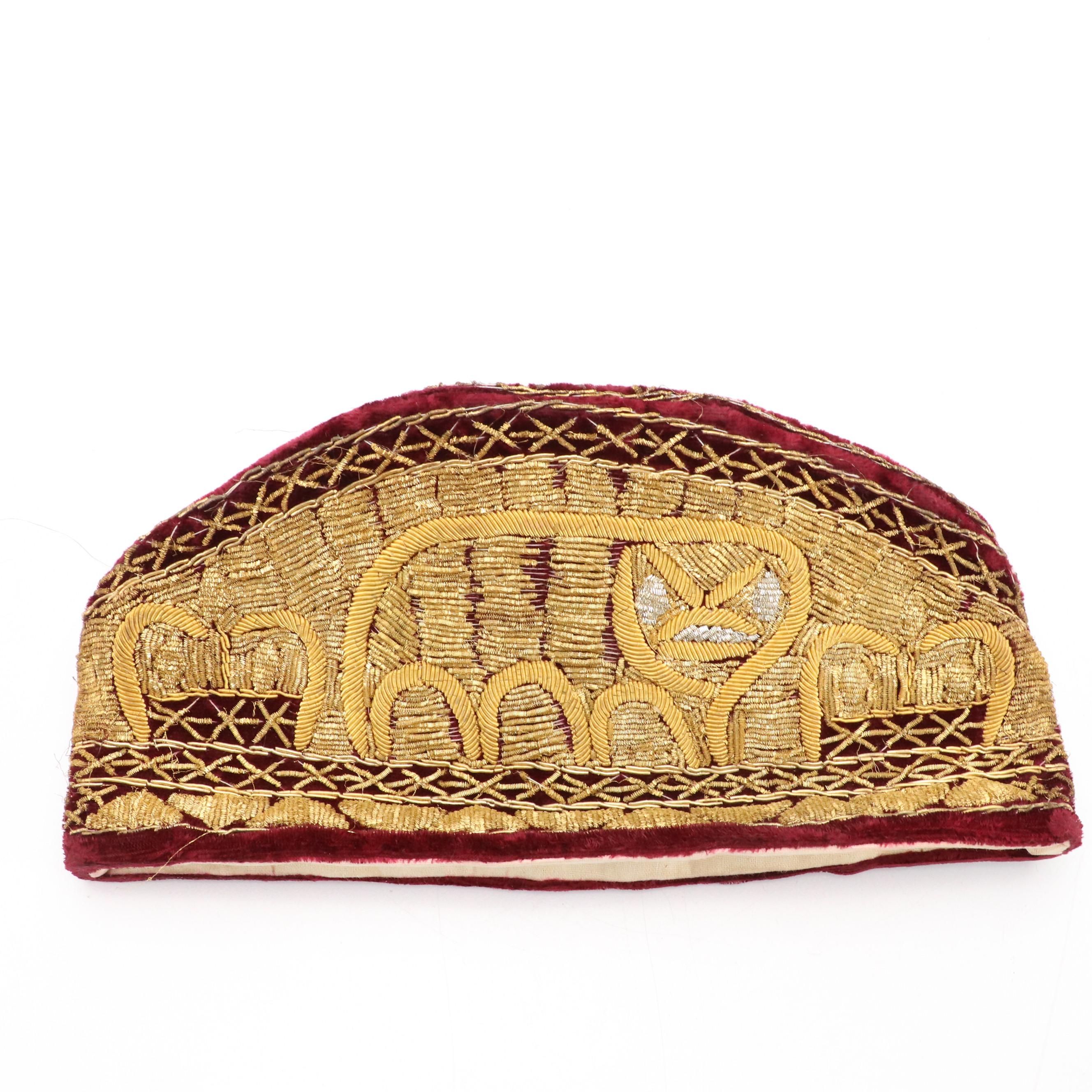 Kufi Style Velvet Caps with Metalwork Embroidery
