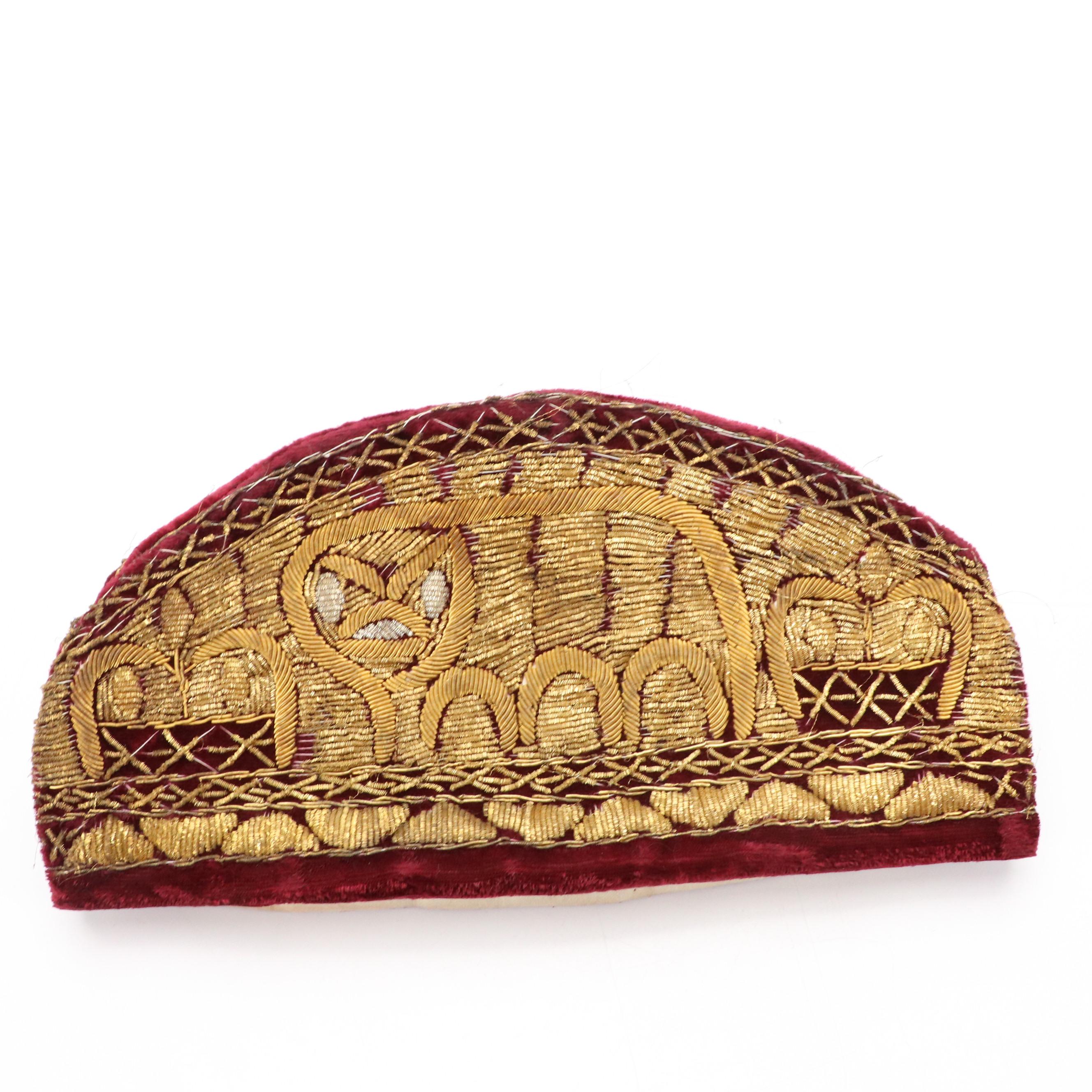Kufi Style Velvet Caps with Metalwork Embroidery