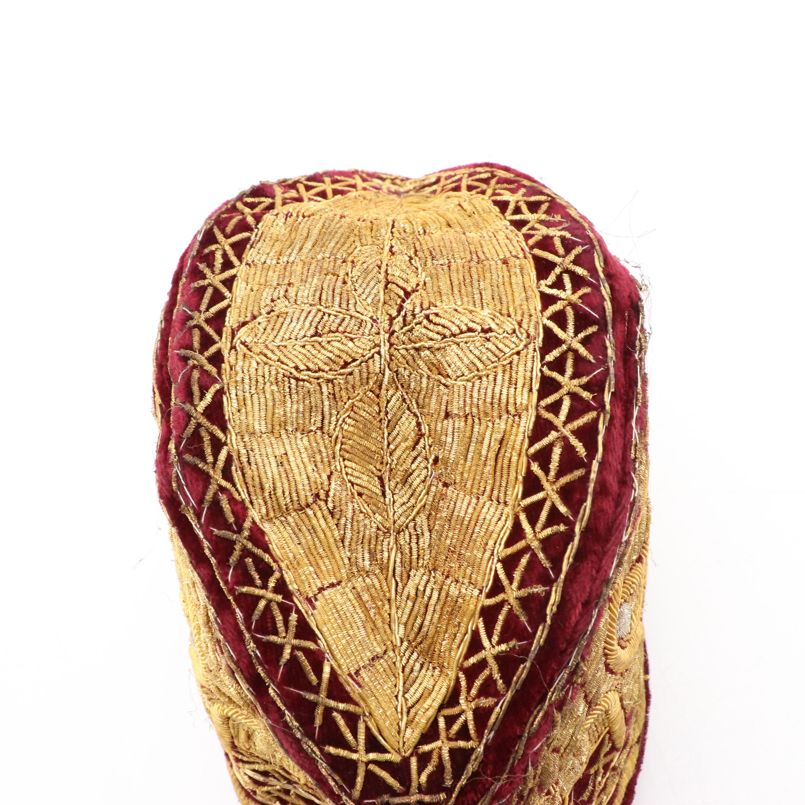 Kufi Style Velvet Caps with Metalwork Embroidery