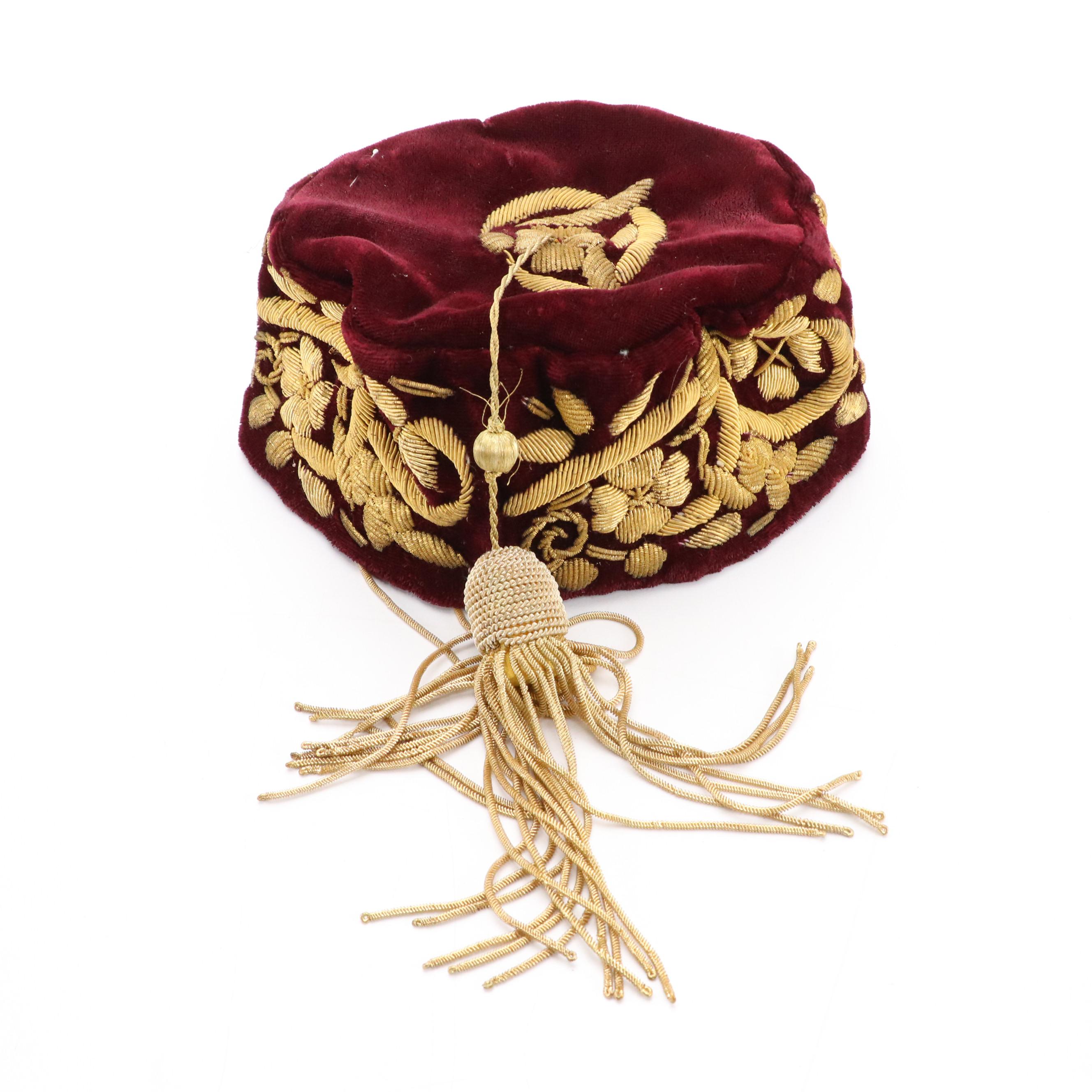 Kufi Style Velvet Caps with Metalwork Embroidery