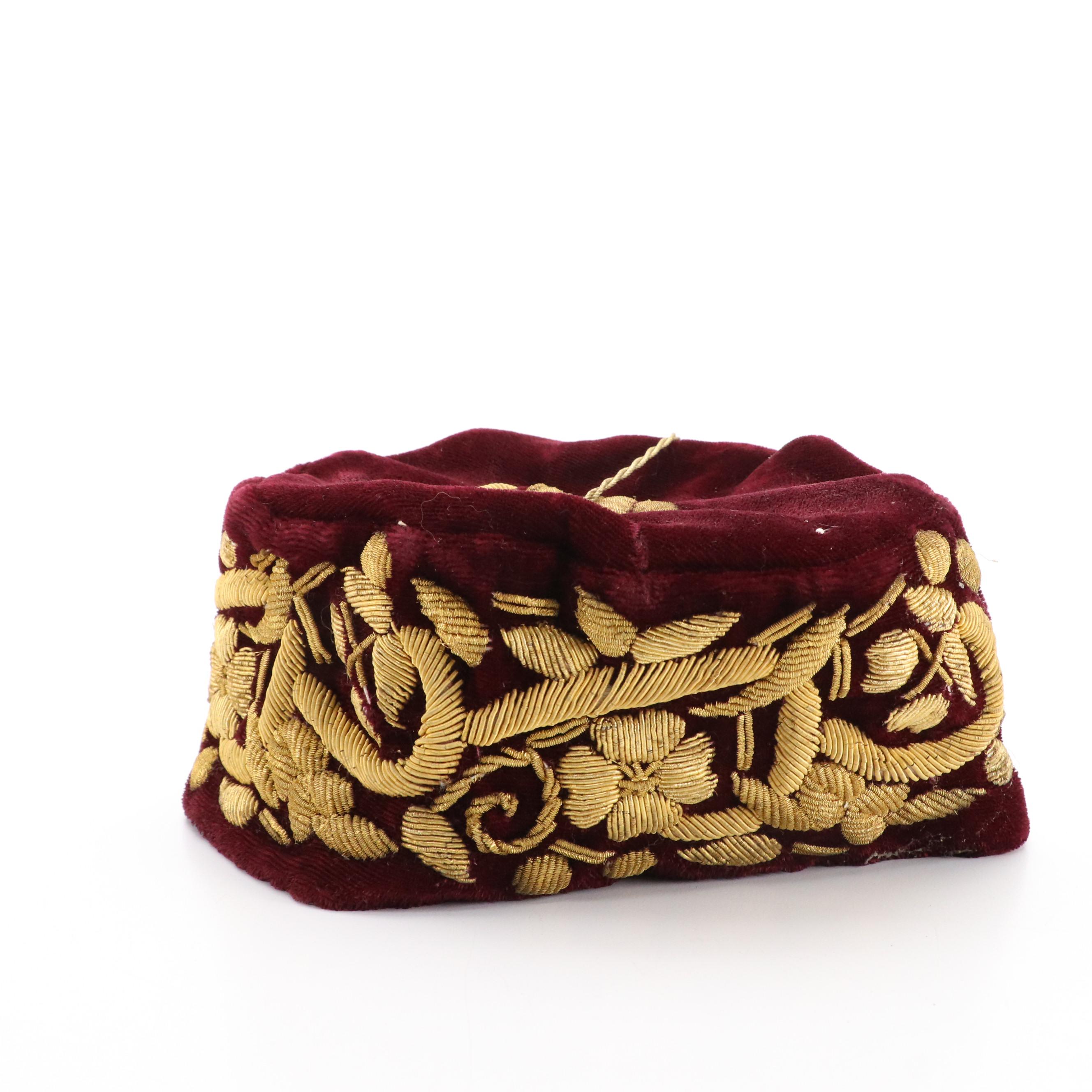 Kufi Style Velvet Caps with Metalwork Embroidery