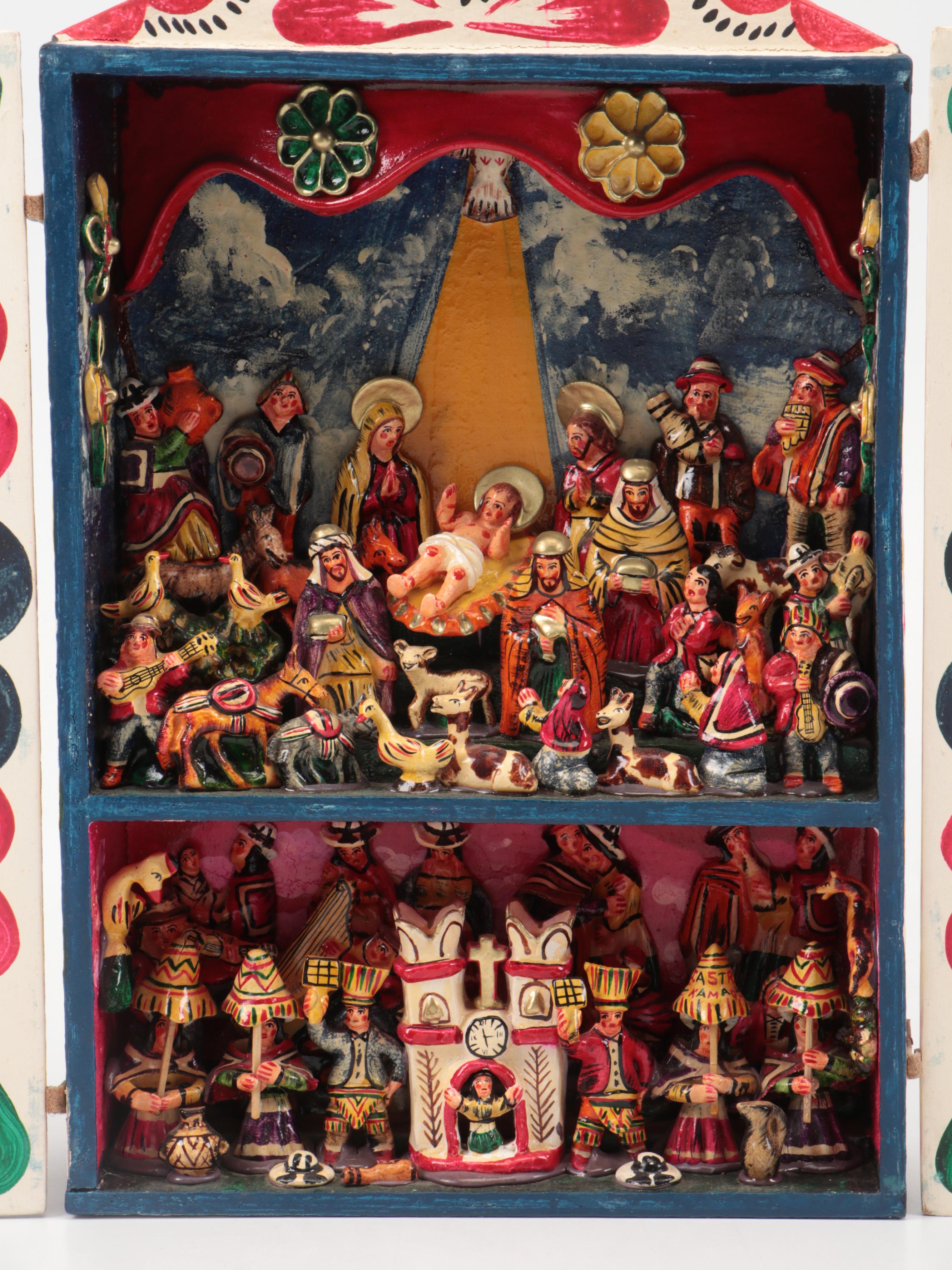 Angel Castro Large-Scale Peruvian Folk Art Nativity Nicho