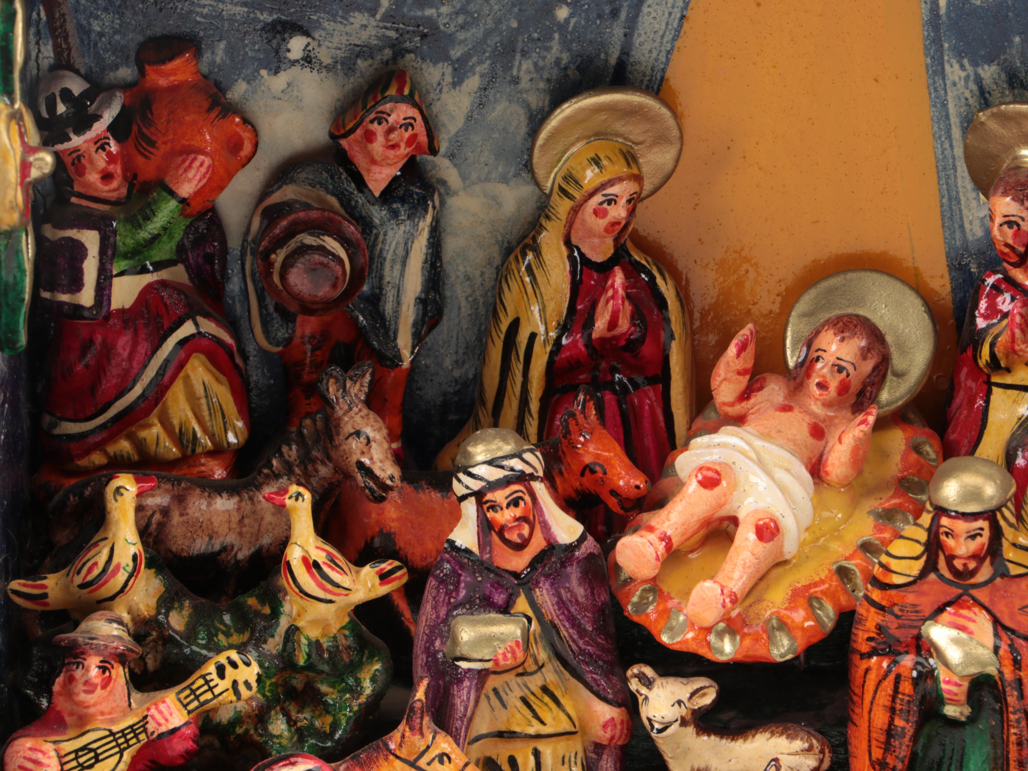Angel Castro Large-Scale Peruvian Folk Art Nativity Nicho
