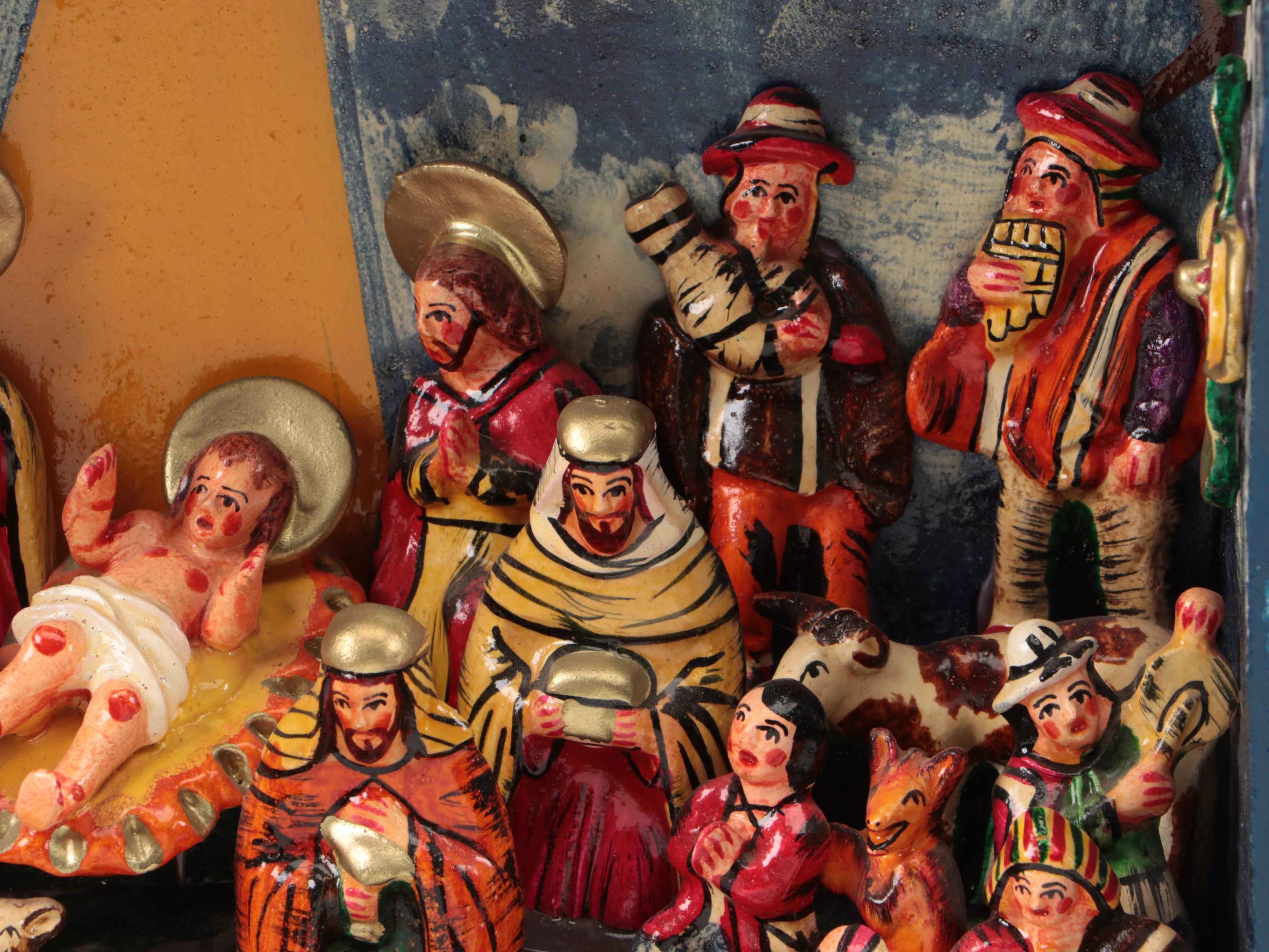 Angel Castro Large-Scale Peruvian Folk Art Nativity Nicho