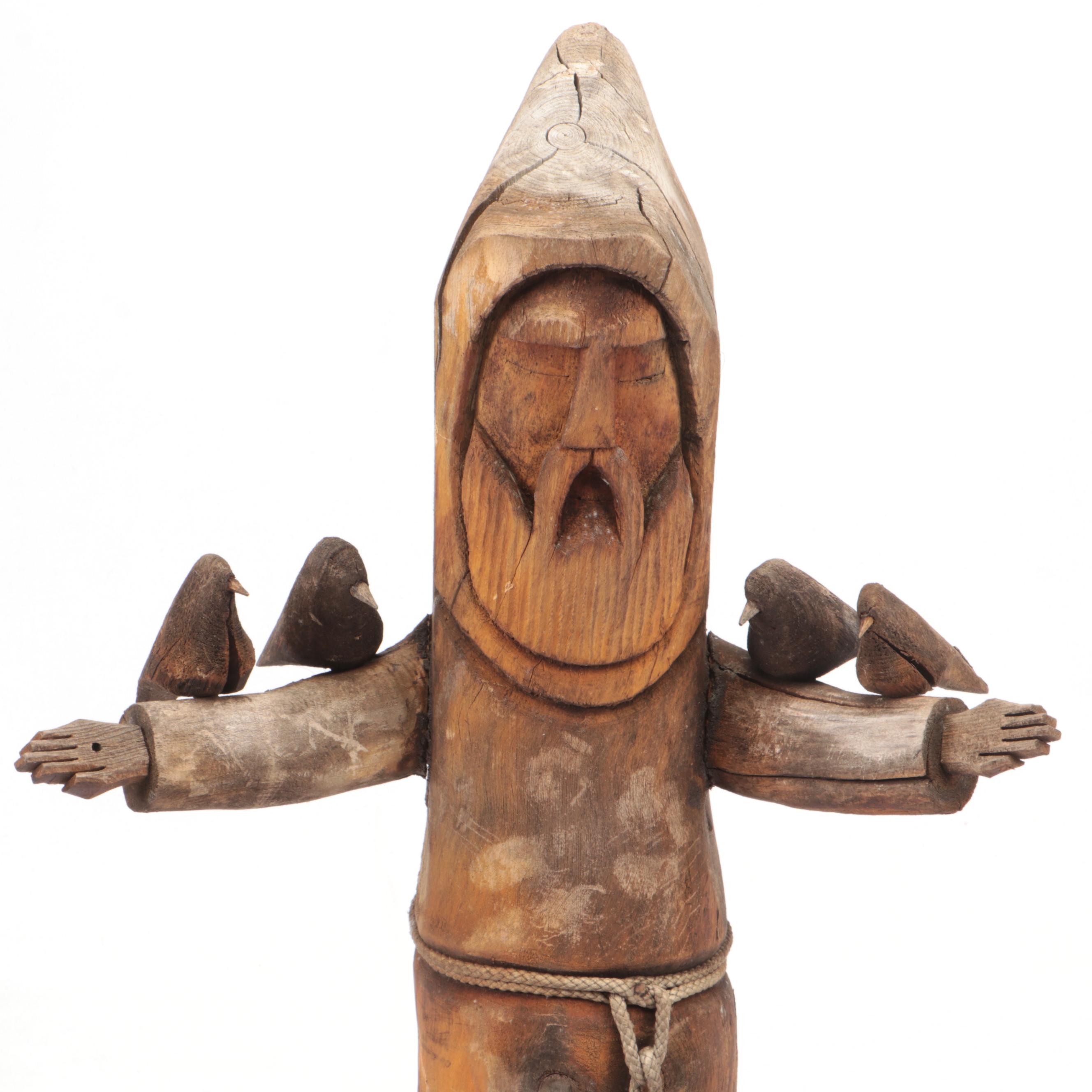 Hector Rascon Sign Folk Art St. Francis of Assisi Hand-Carved Wooden Figure