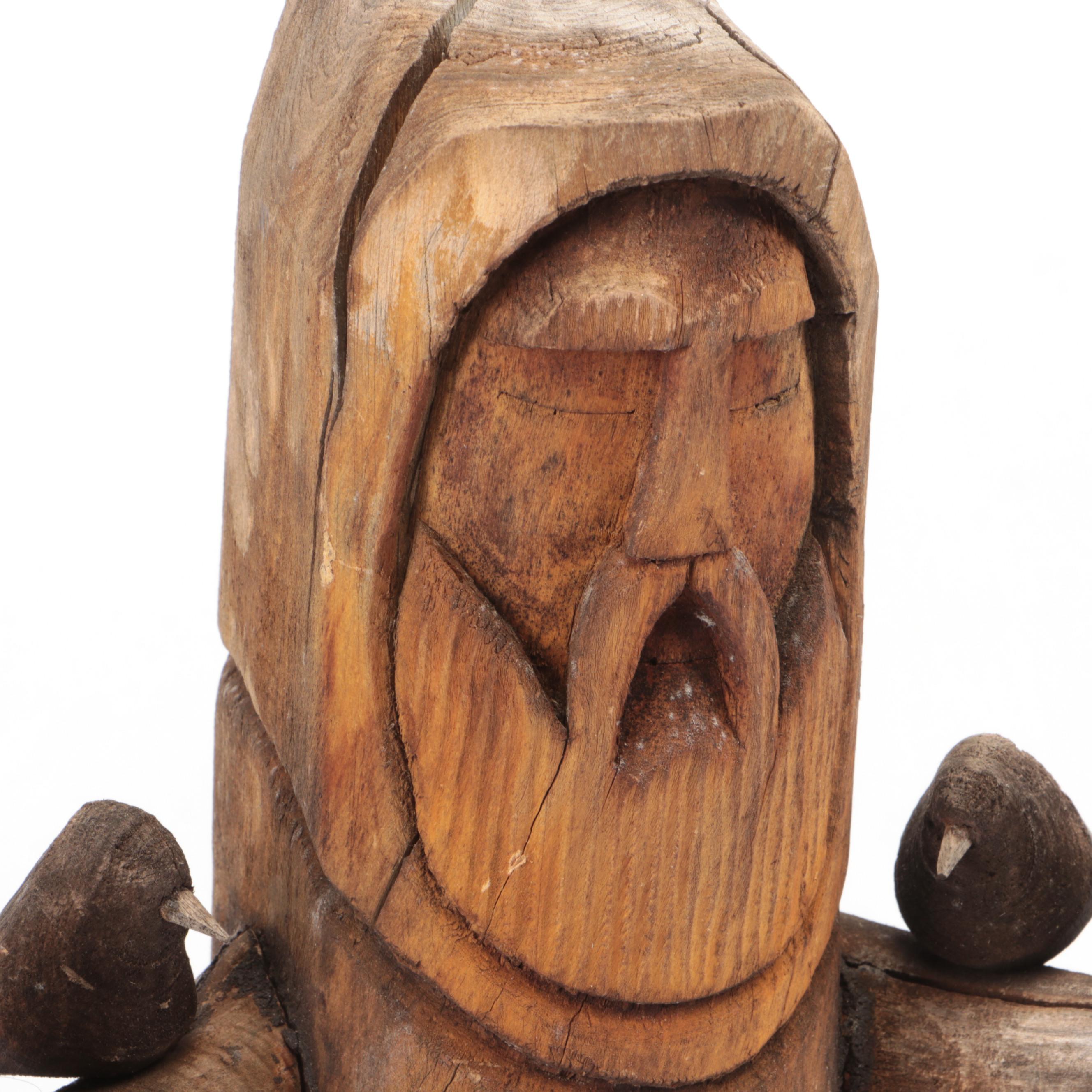 Hector Rascon Sign Folk Art St. Francis of Assisi Hand-Carved Wooden Figure