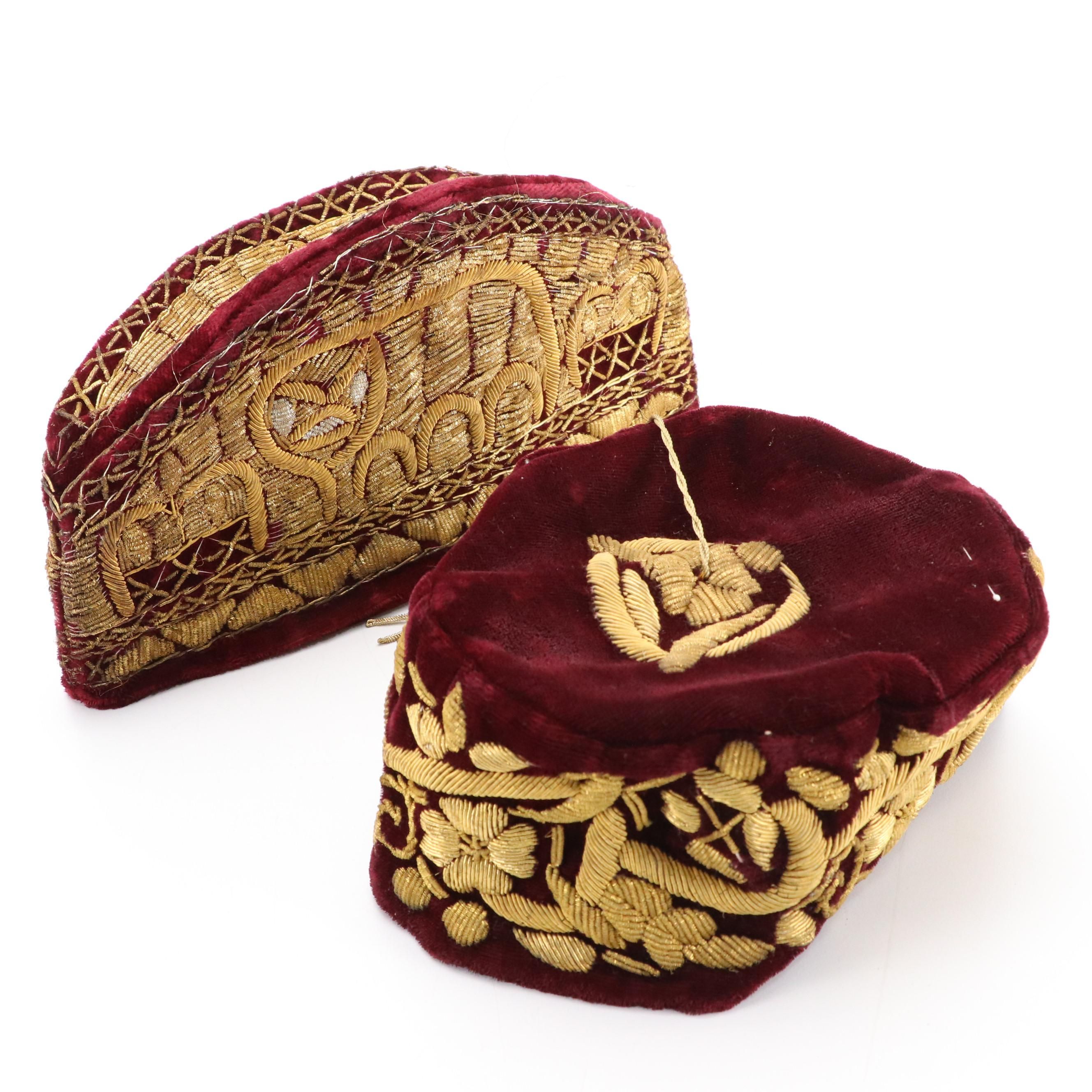 Kufi Style Velvet Caps with Metalwork Embroidery