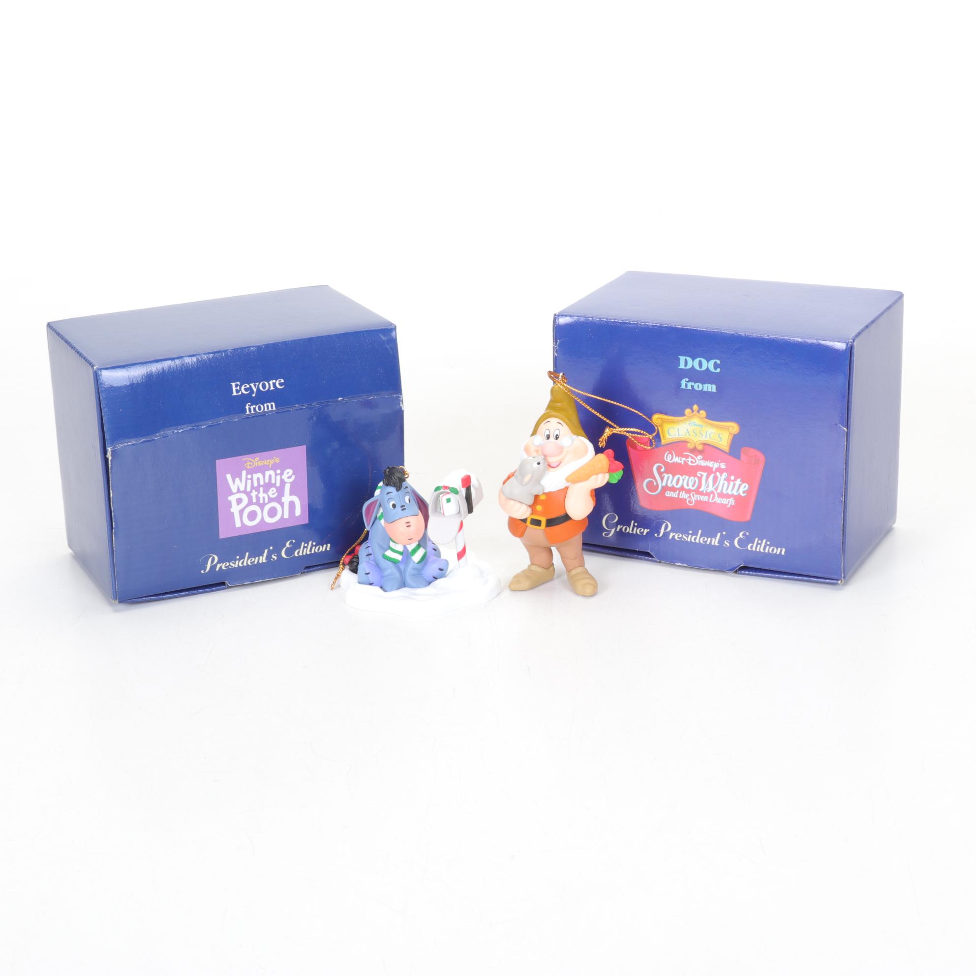 Walt Disney Ornaments and Classic VHS Tapes Including "Bambi" and "Snow White"