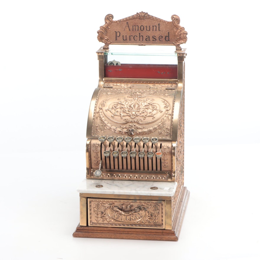 National Cash Register Model 313 Brass with Dolphin Pattern, Antique