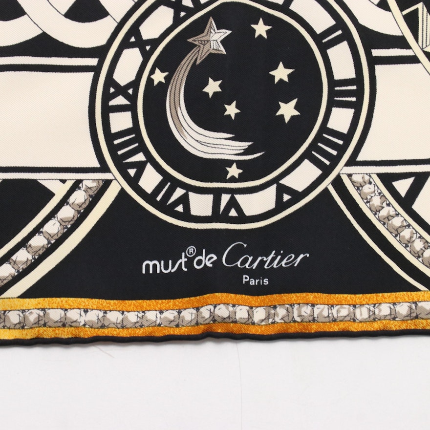Must de Cartier Clock Print Scarf 90 in Silk Twill | EBTH