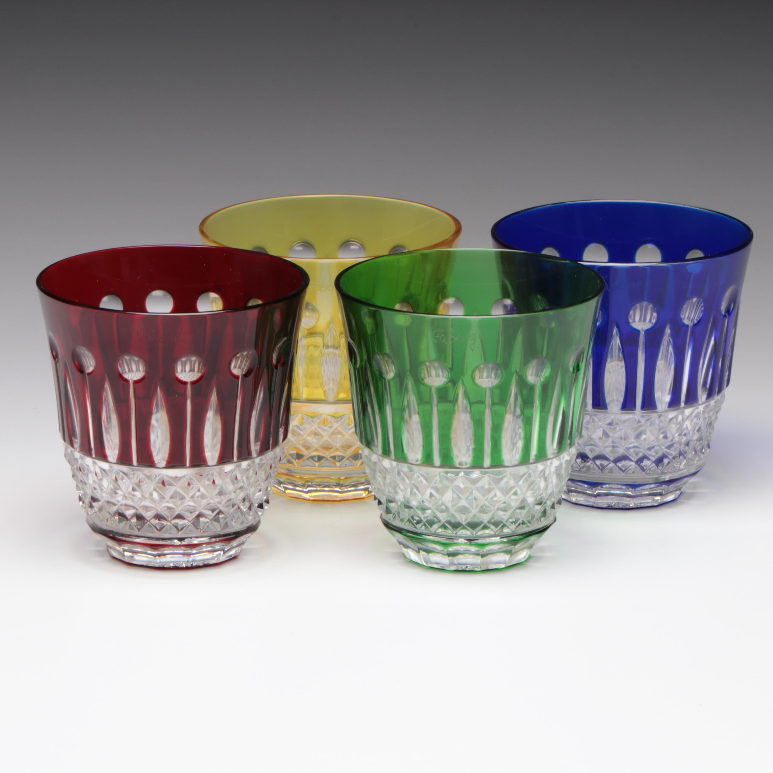 Fabergé Multicolored Cut to Clear Crystal Old Fashion Glasses