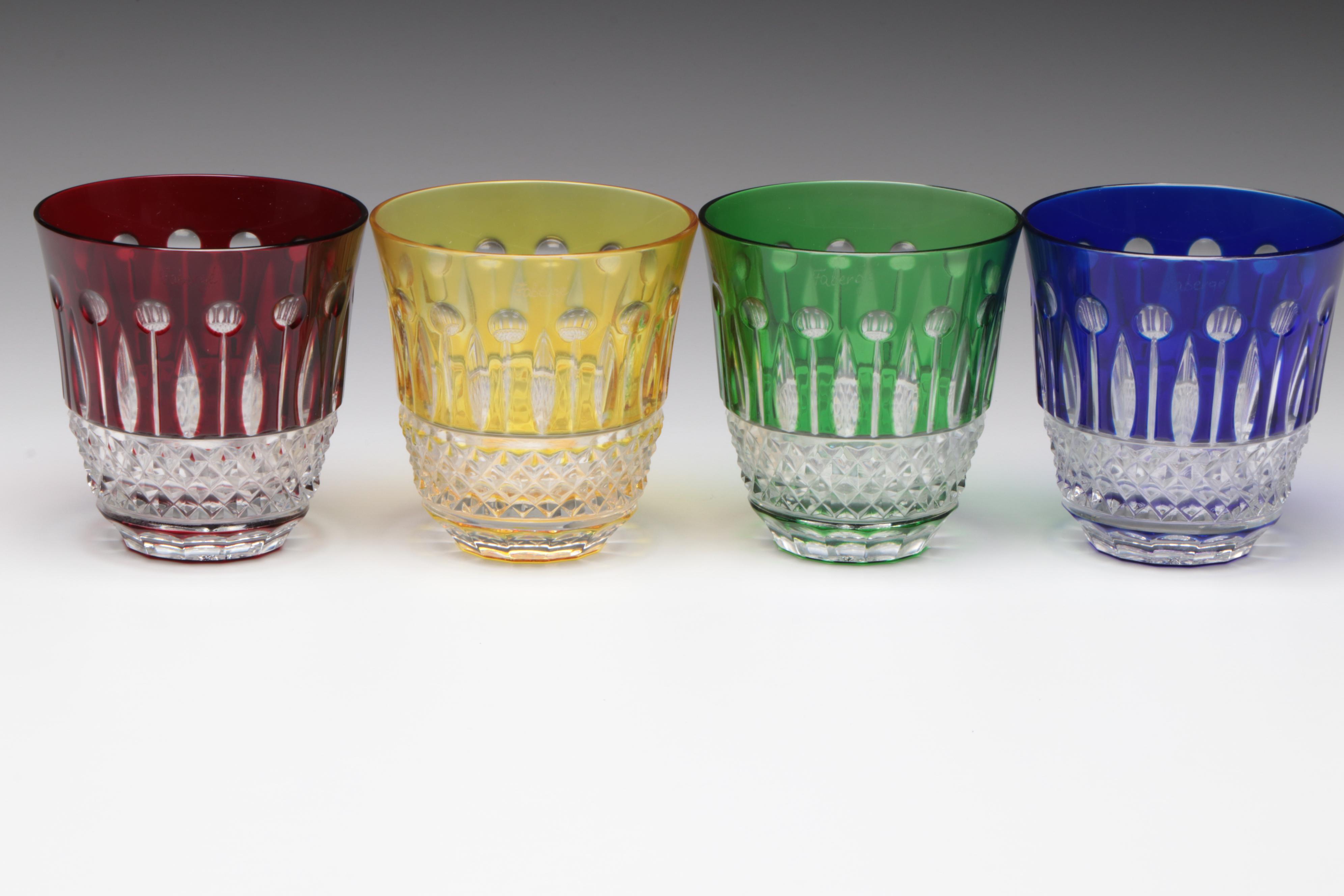 Fabergé Multicolored Cut to Clear Crystal Old Fashion Glasses