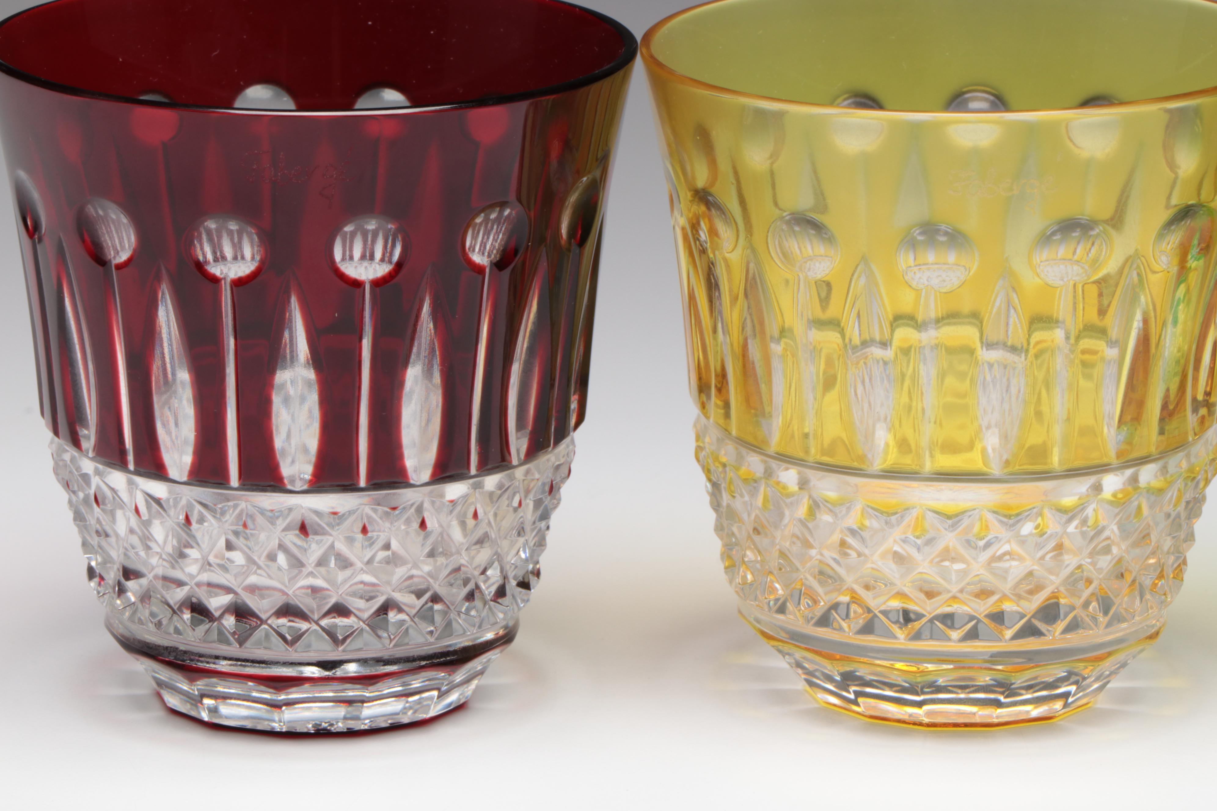 Fabergé Multicolored Cut to Clear Crystal Old Fashion Glasses