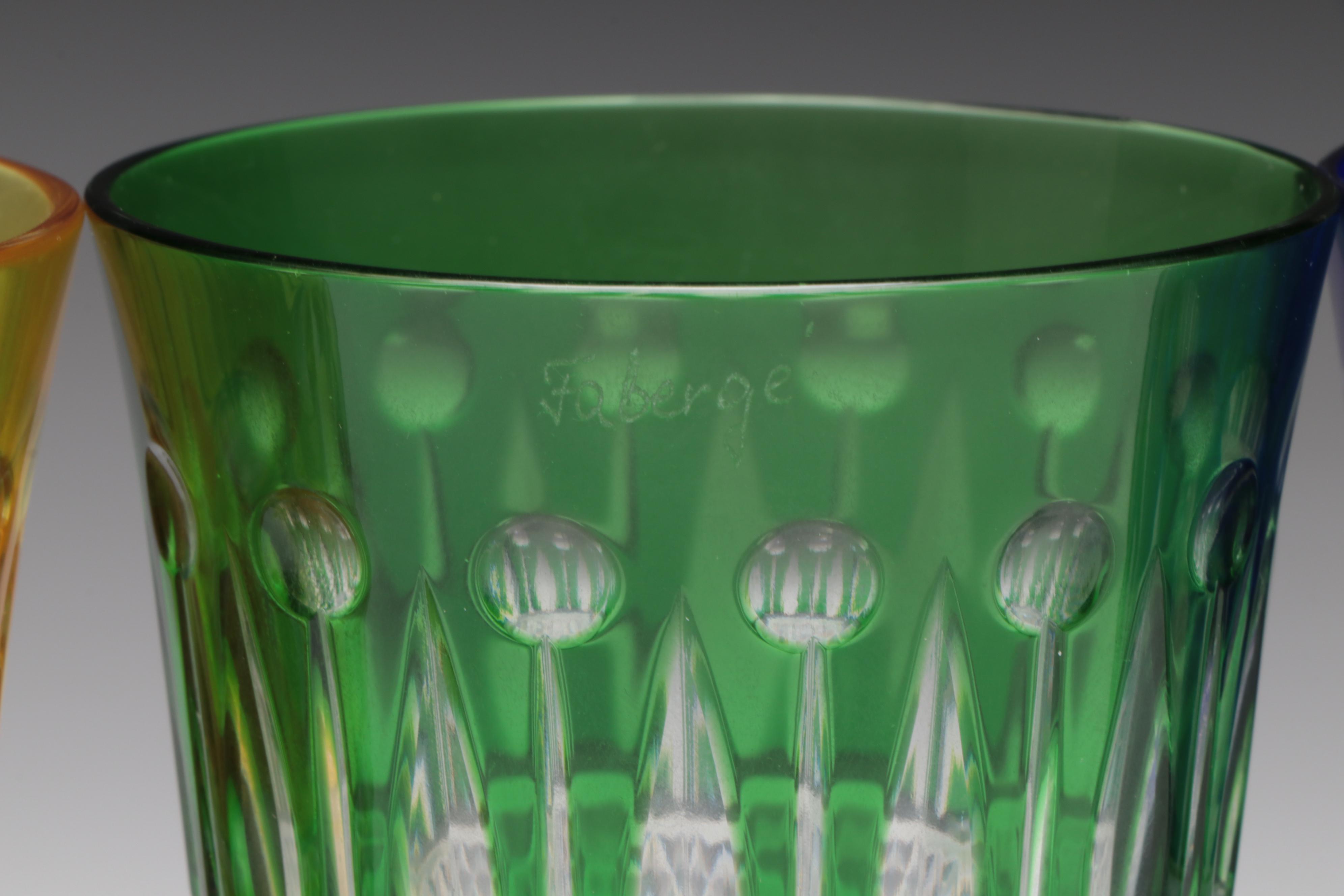 Fabergé Multicolored Cut to Clear Crystal Old Fashion Glasses