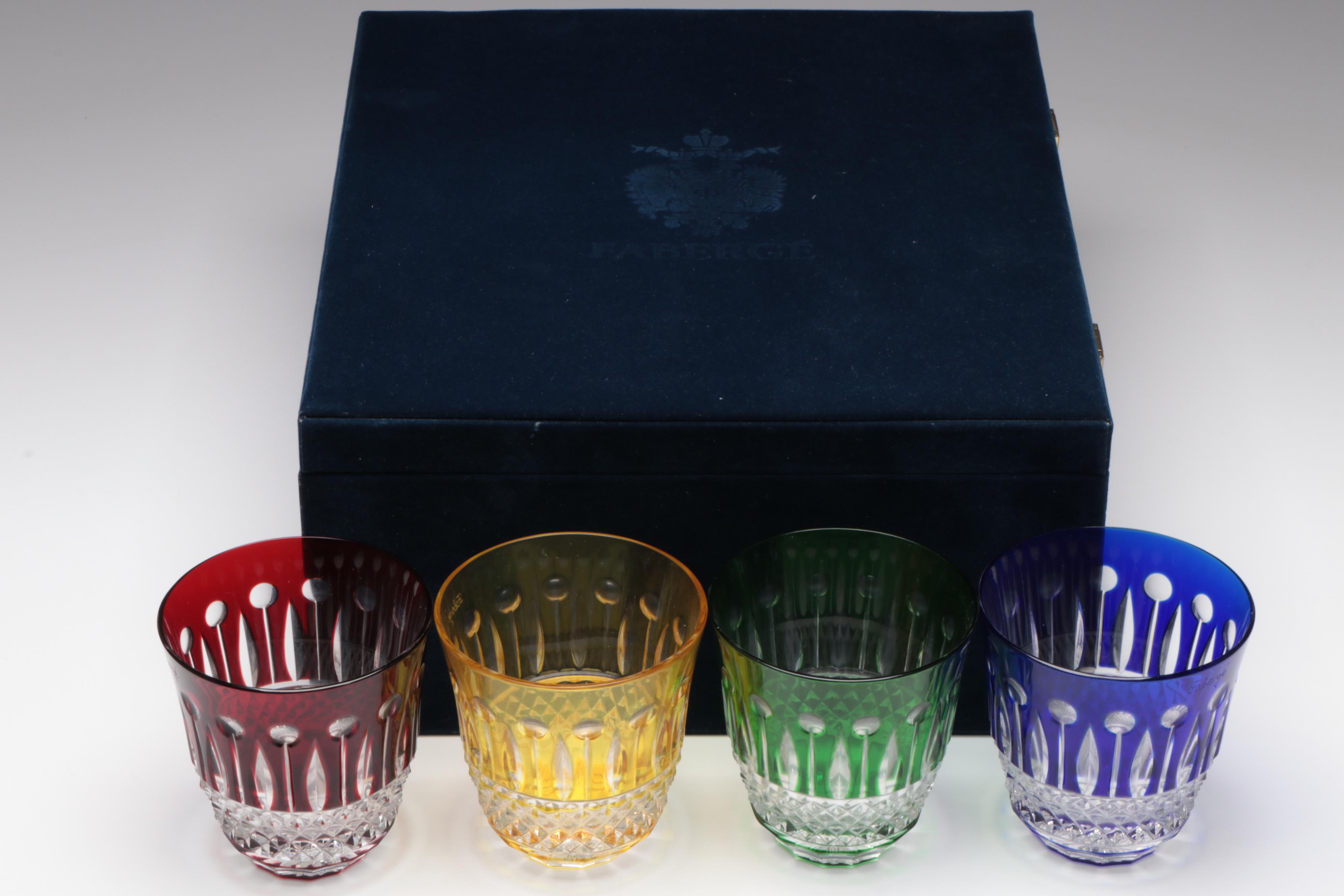 Fabergé Multicolored Cut to Clear Crystal Old Fashion Glasses