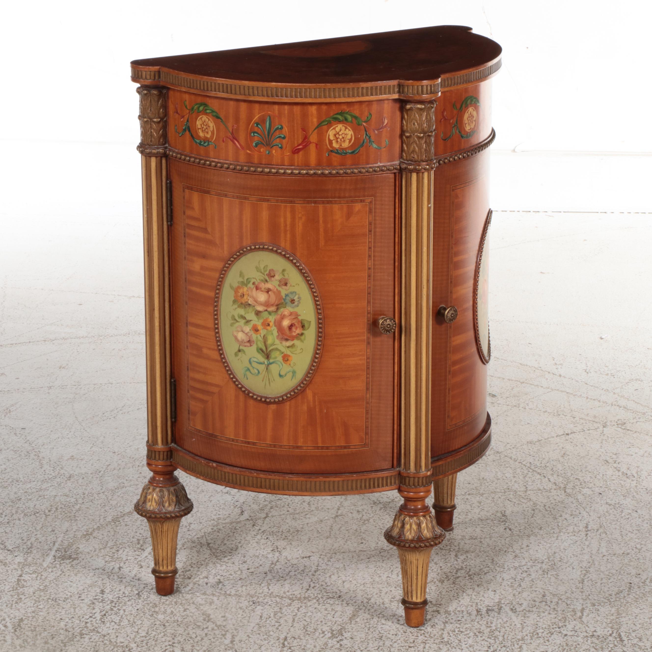 Two Robert W. Irwin Co. Adam Style Satinwood & Paint-Decorated Bedside Cabinets