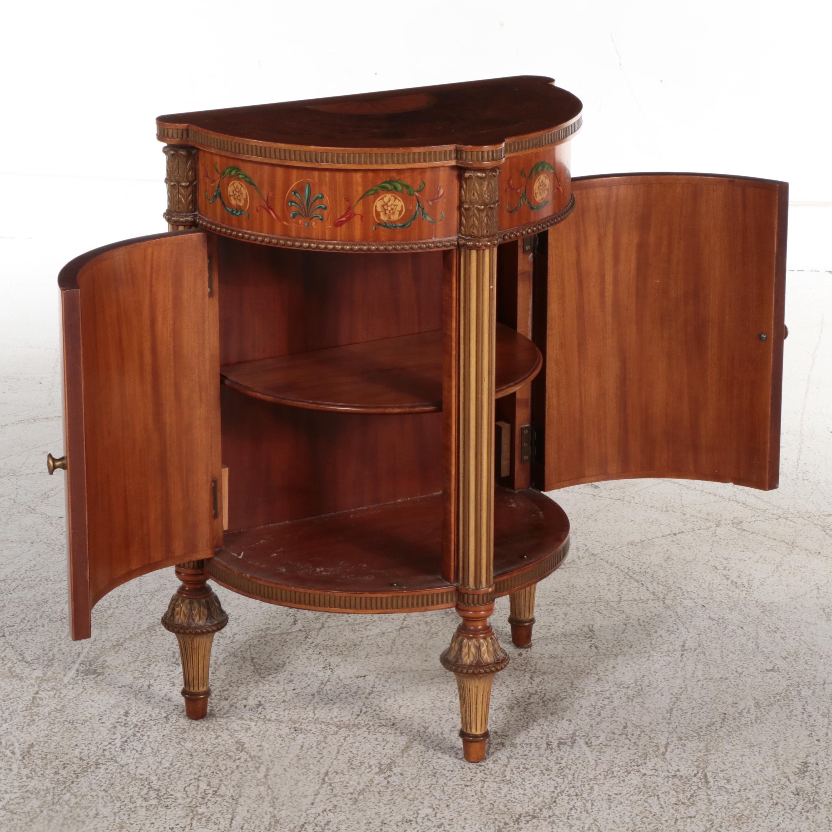 Two Robert W. Irwin Co. Adam Style Satinwood & Paint-Decorated Bedside Cabinets