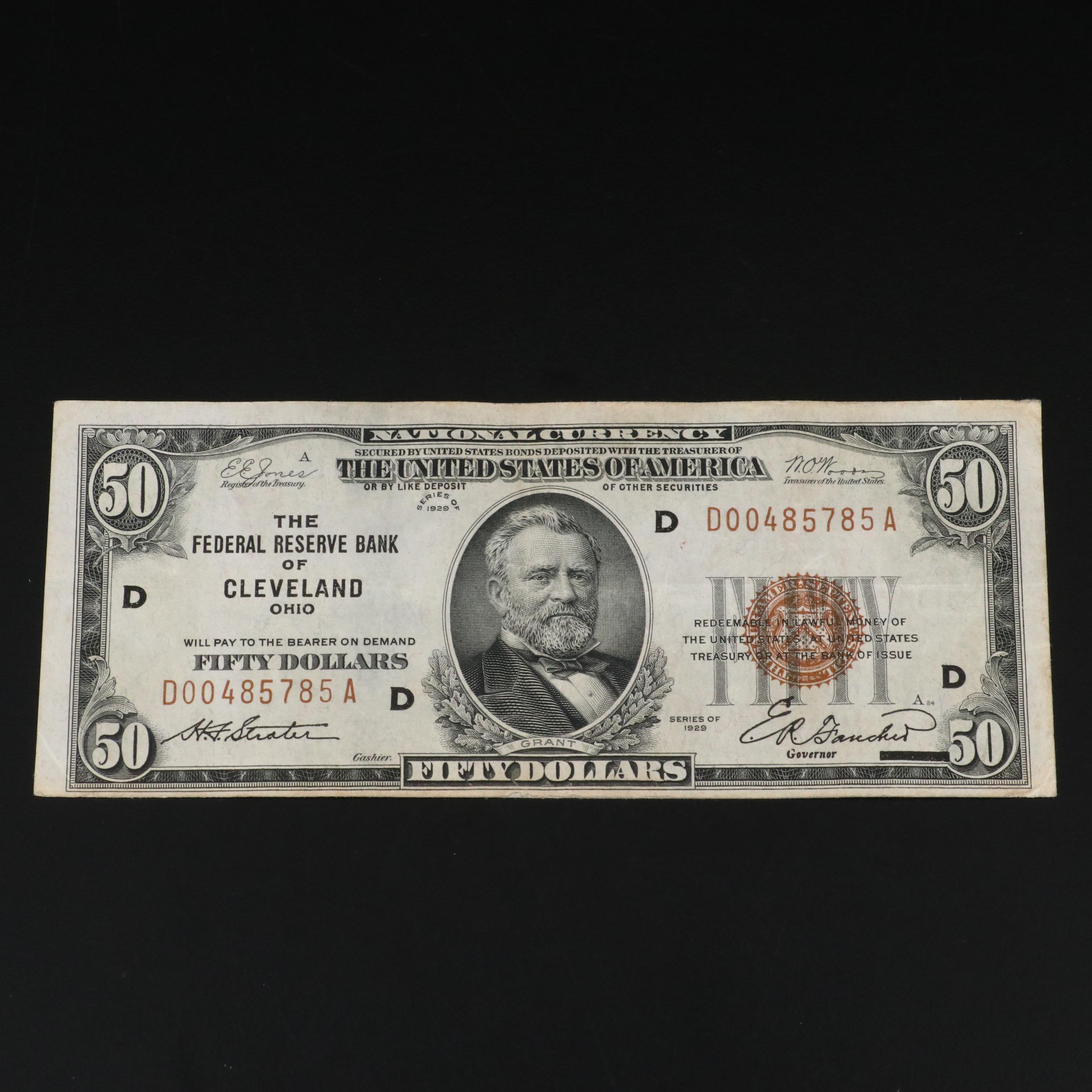 1929 Fifty Dollar National Bank note From the Cleveland Federal Reserve Bank