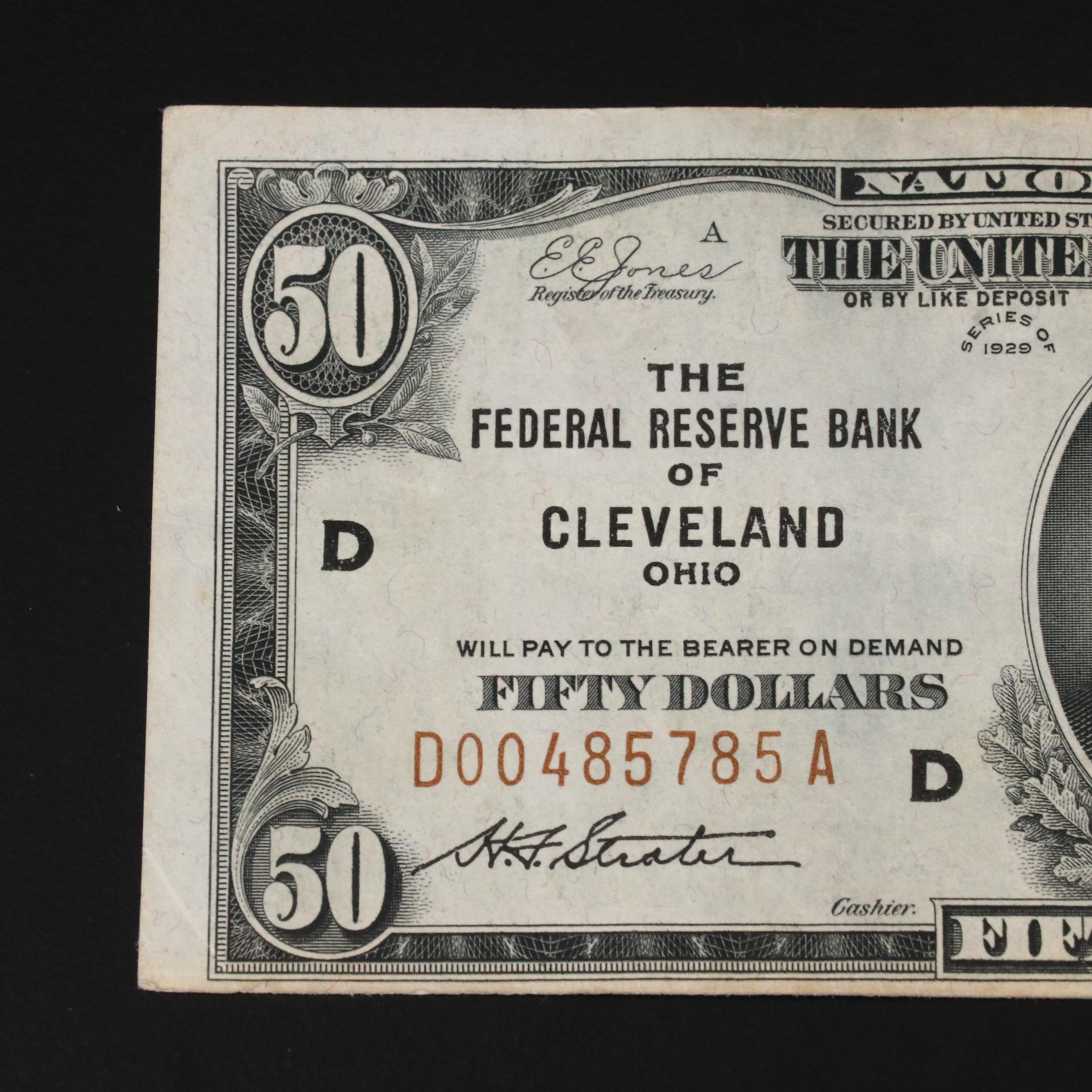 1929 Fifty Dollar National Bank note From the Cleveland Federal Reserve Bank