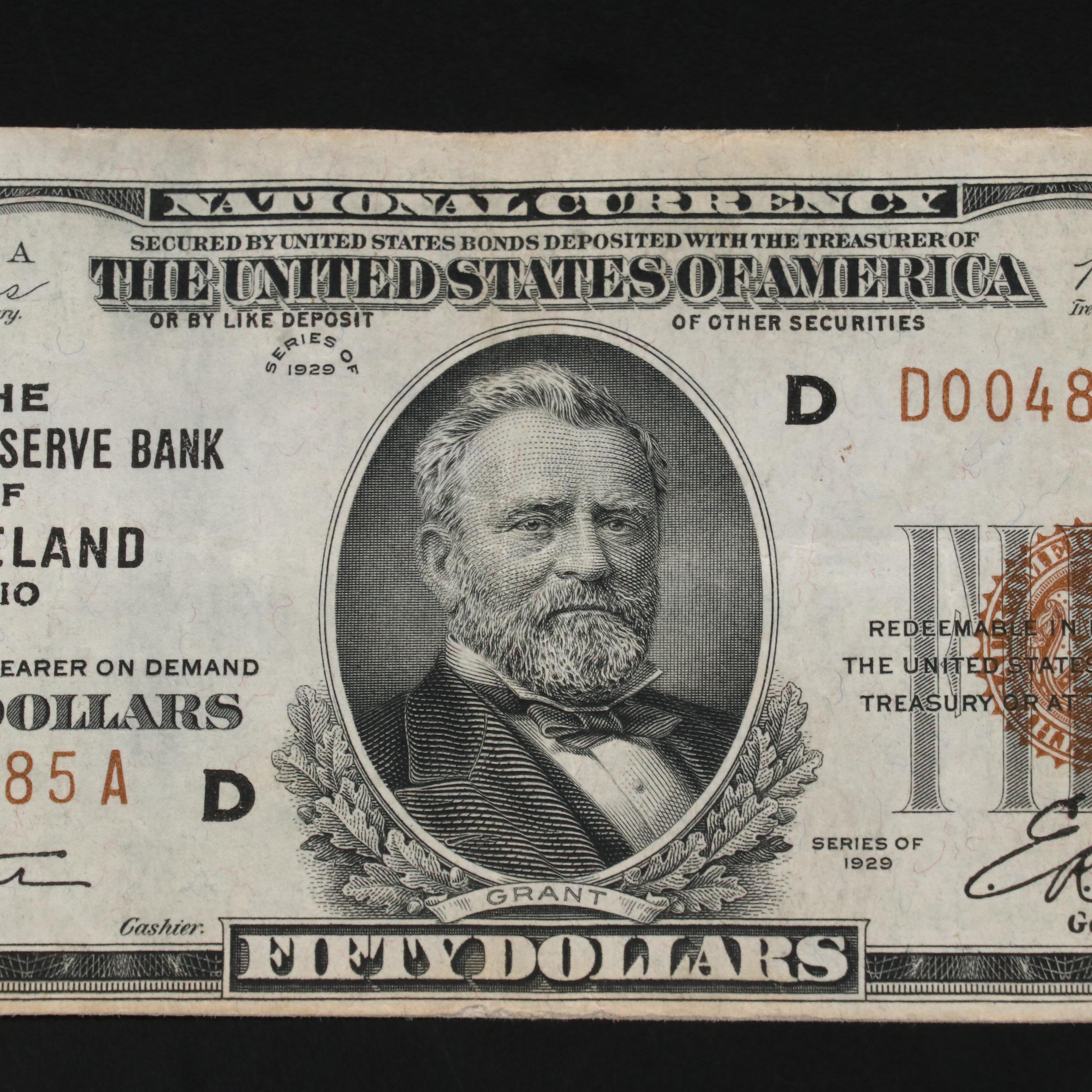 1929 Fifty Dollar National Bank note From the Cleveland Federal Reserve Bank