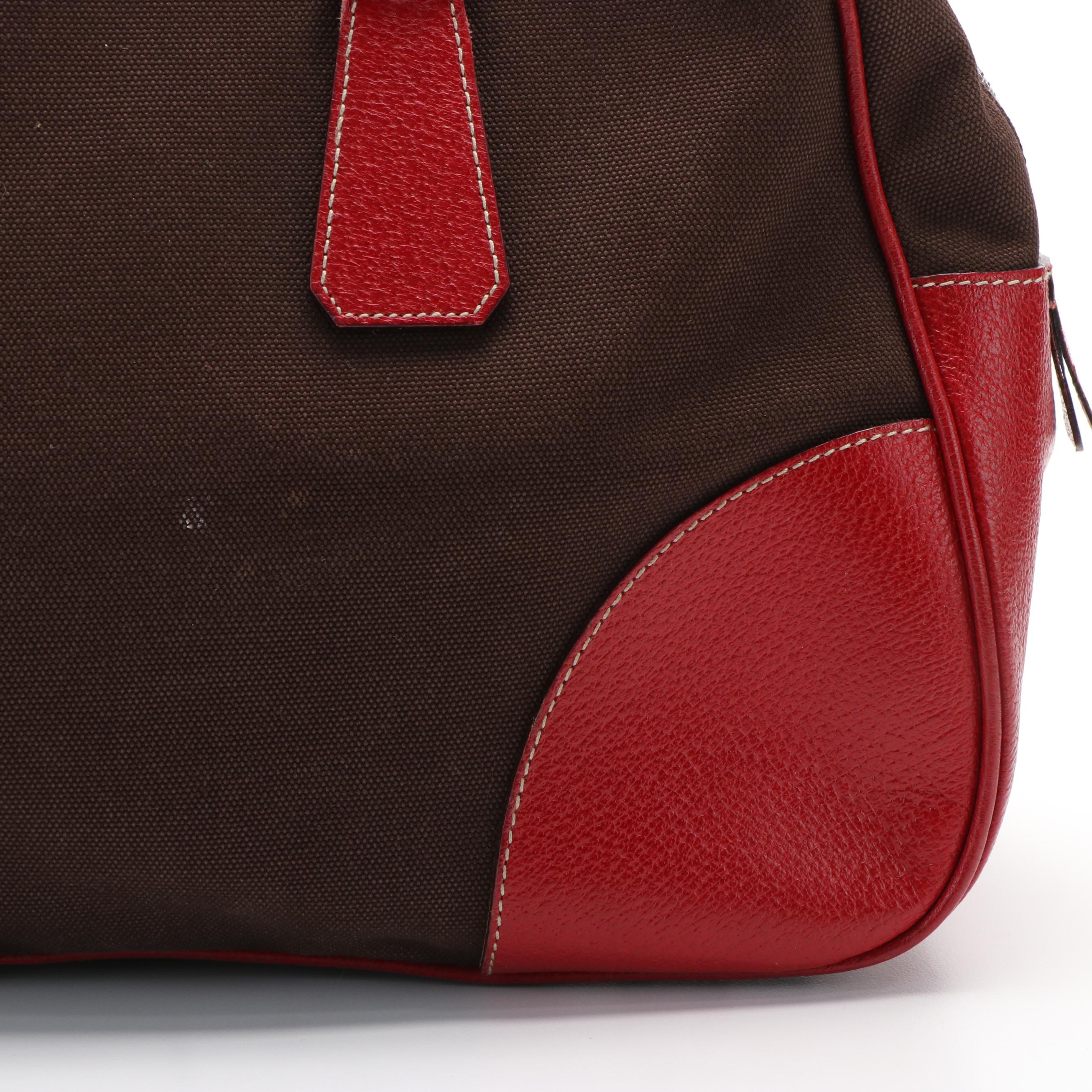 Prada Leather Trimmed Canapa Bowler Bag