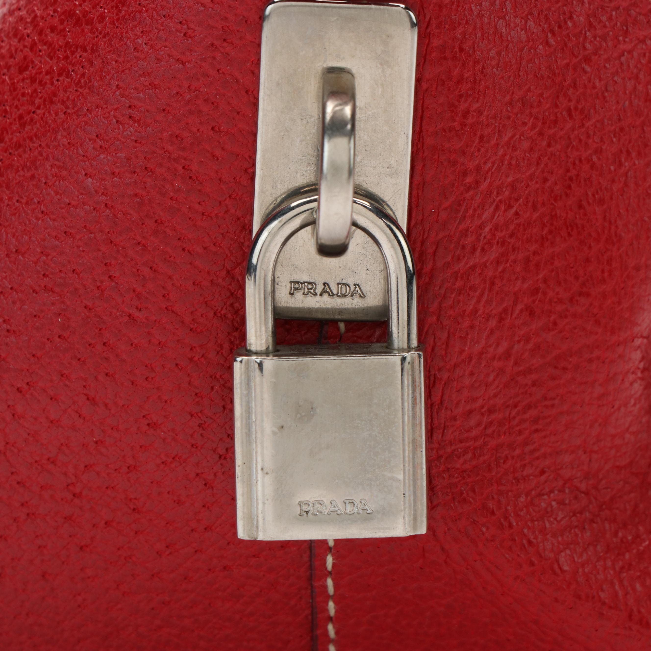 Prada Leather Trimmed Canapa Bowler Bag