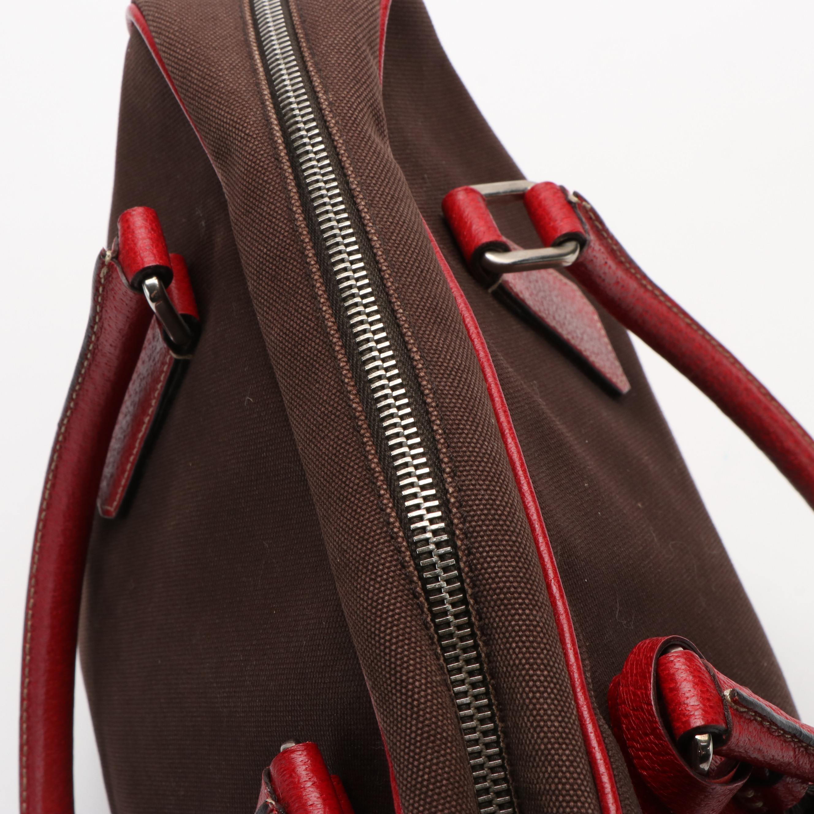 Prada Leather Trimmed Canapa Bowler Bag