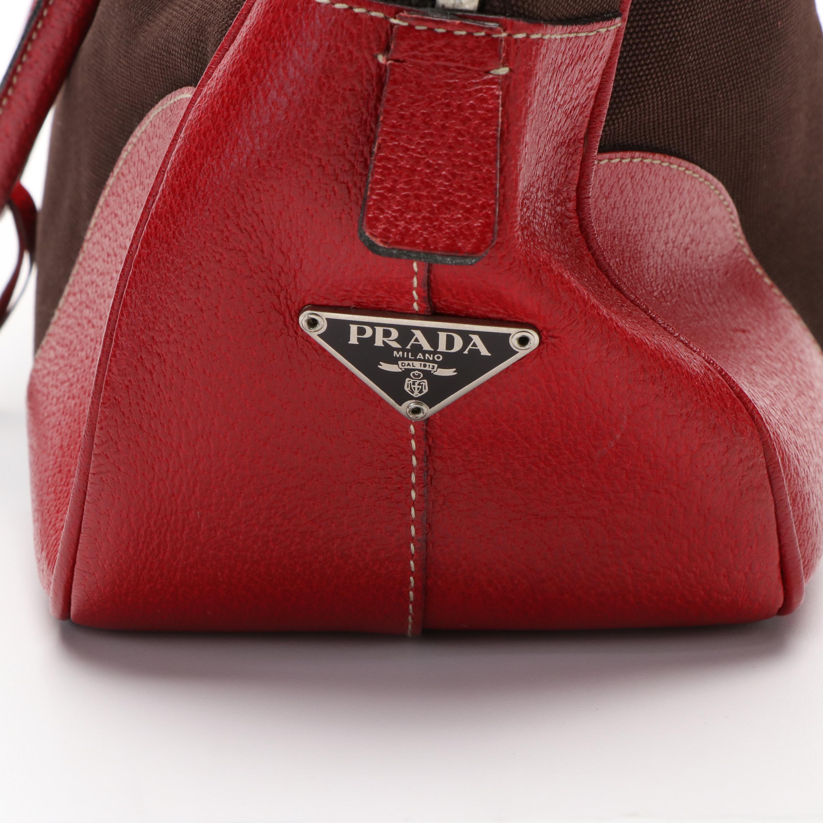 Prada Leather Trimmed Canapa Bowler Bag