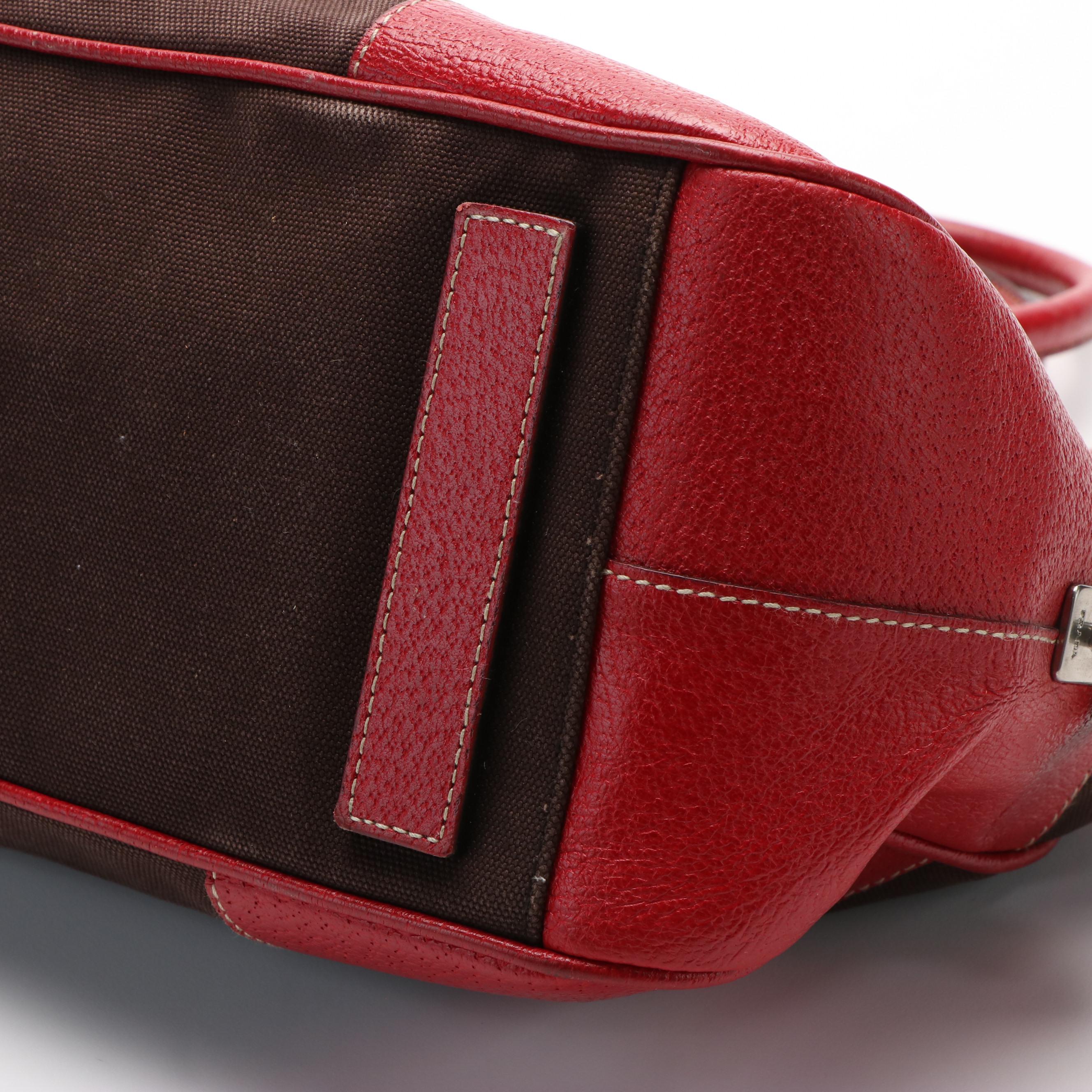 Prada Leather Trimmed Canapa Bowler Bag