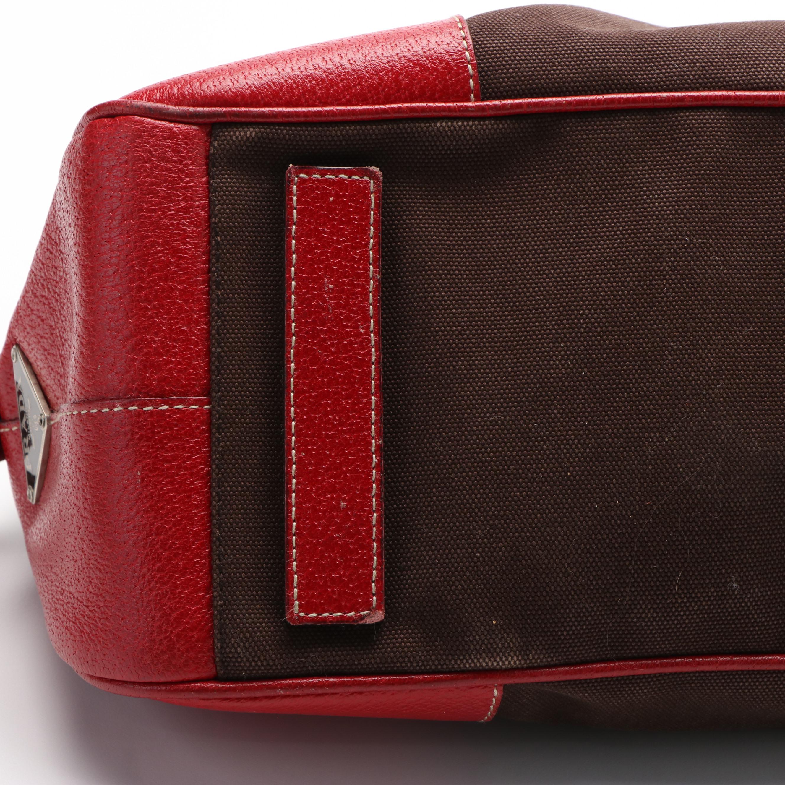 Prada Leather Trimmed Canapa Bowler Bag