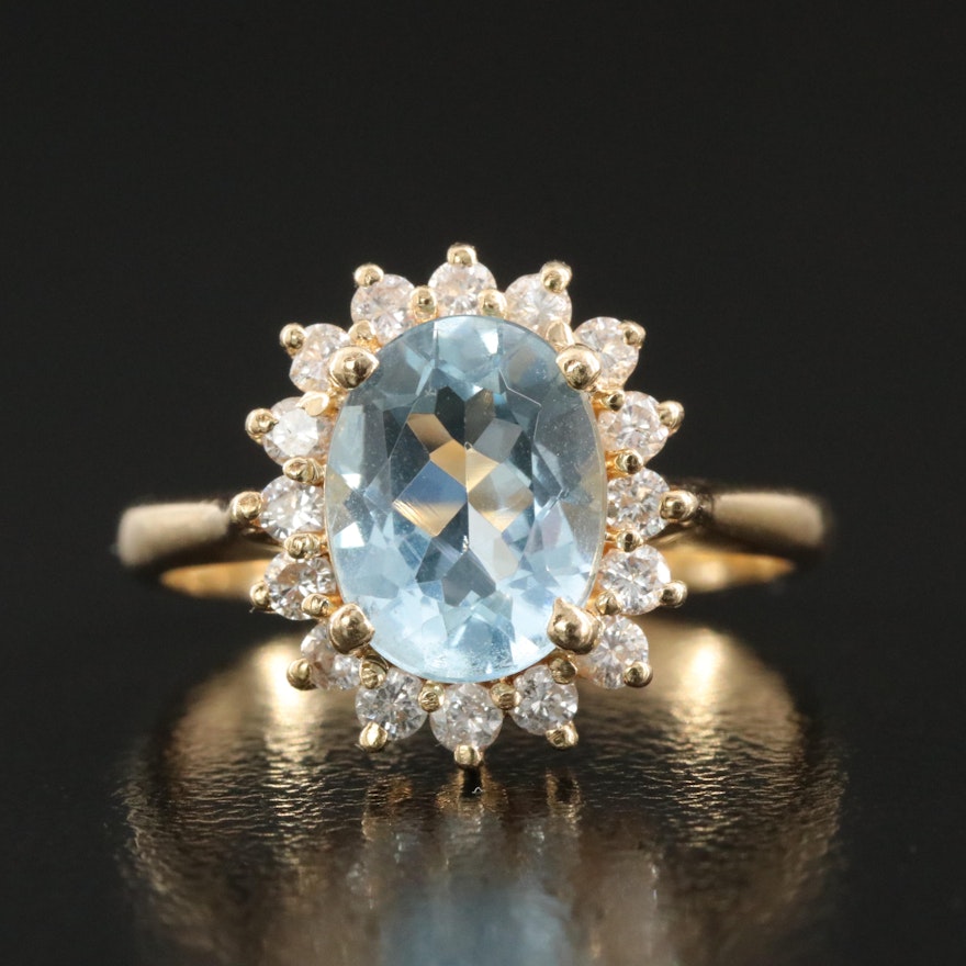 14K Aquamarine and Diamond Ring | EBTH