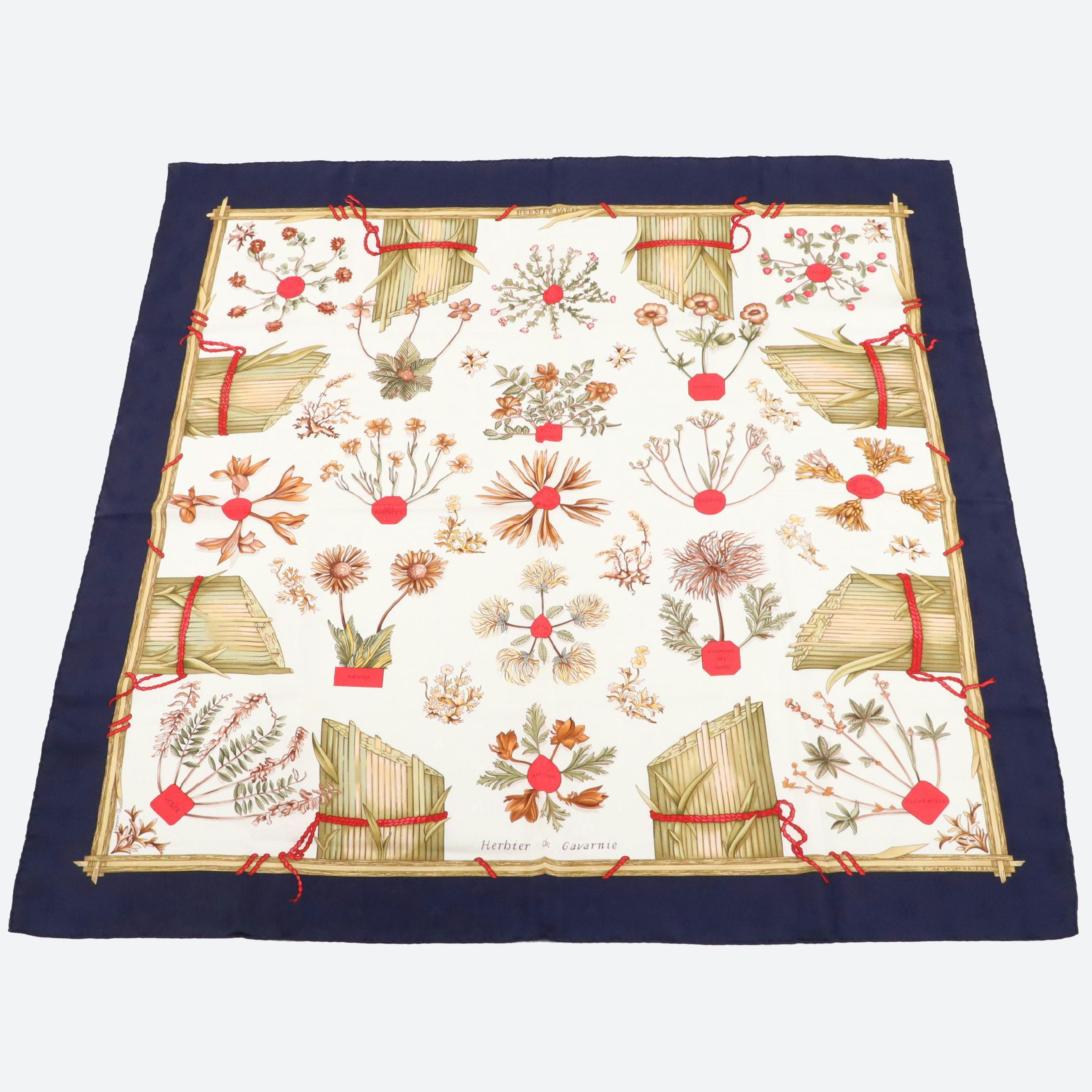 Hermès "Herbier de Gavarnie" Silk Jacquard Scarf 90