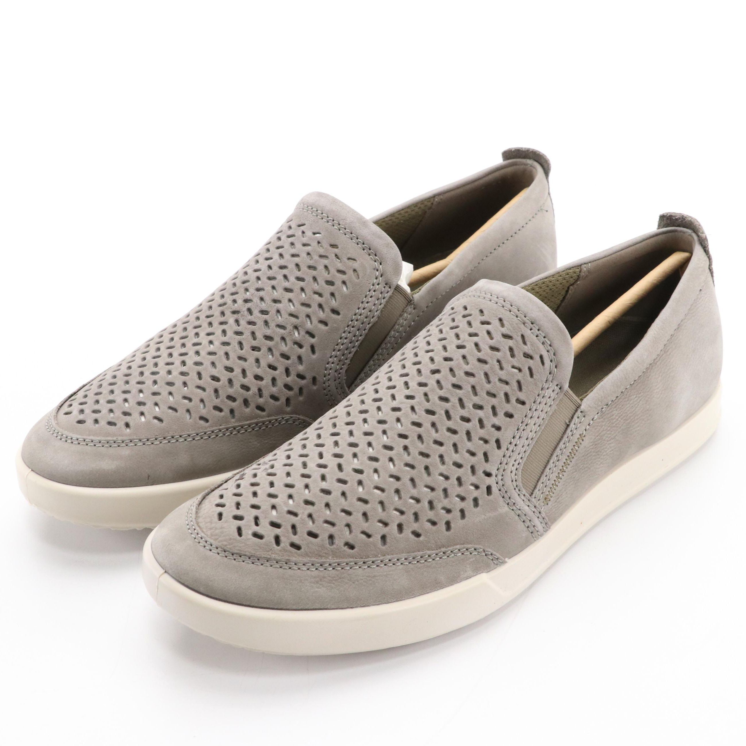 Men s Ecco Collin 2.0 Slip On Sneakers in Soft Gray Perforated Leather with Box Everything But The House