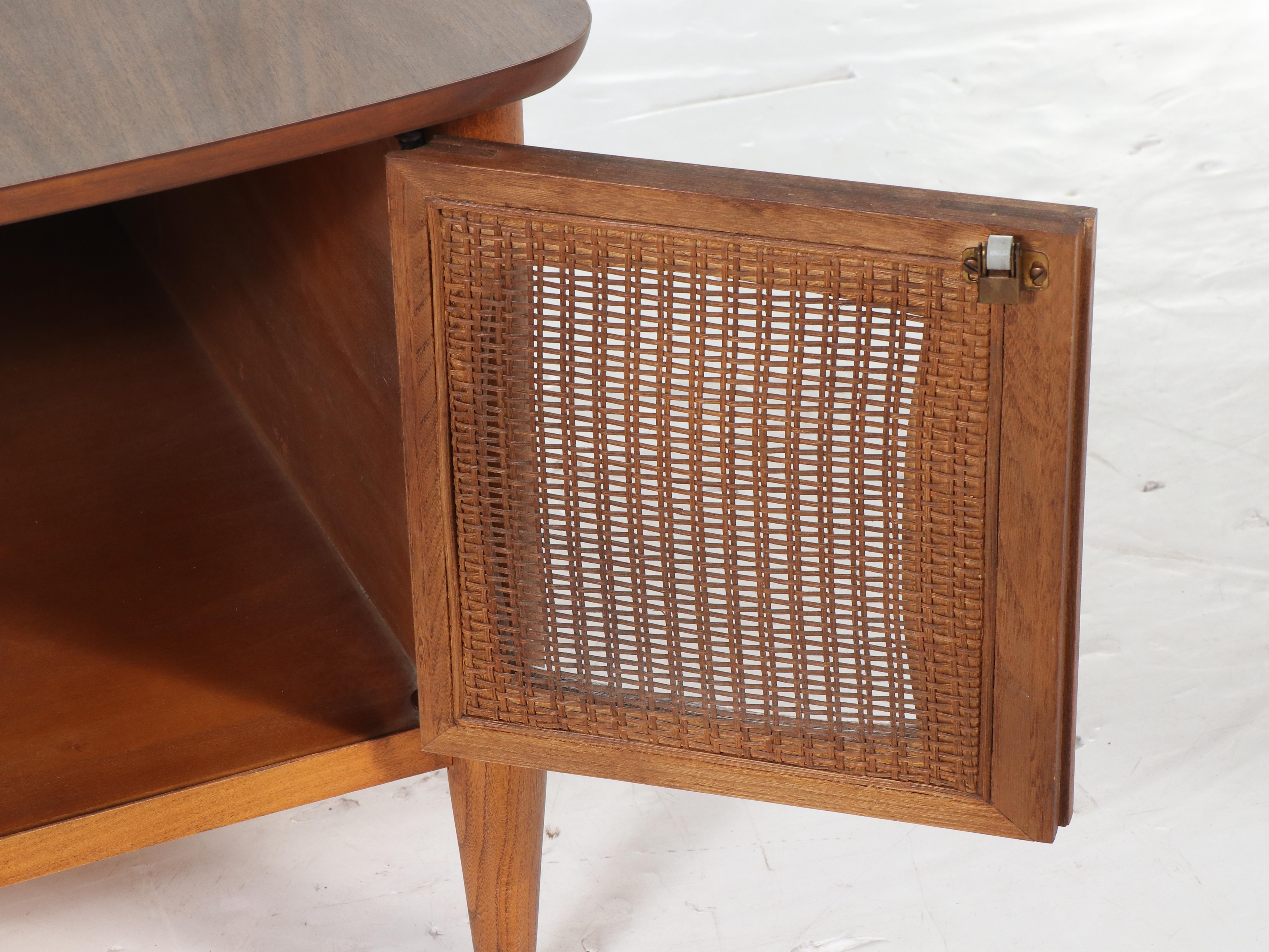 Lane Mid Century Modern Walnut, Laminate and Caned End Table