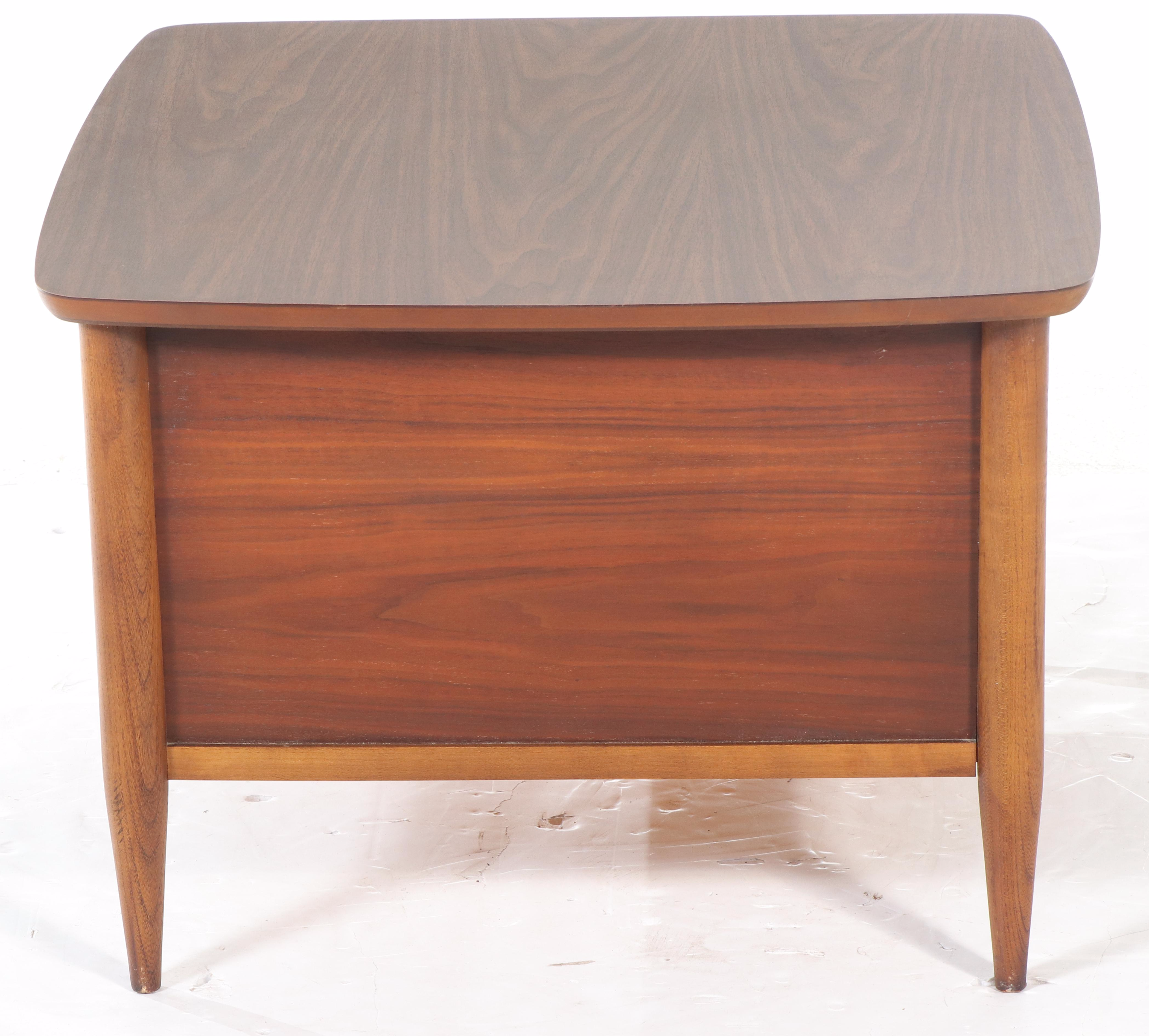 Lane Mid Century Modern Walnut, Laminate and Caned End Table